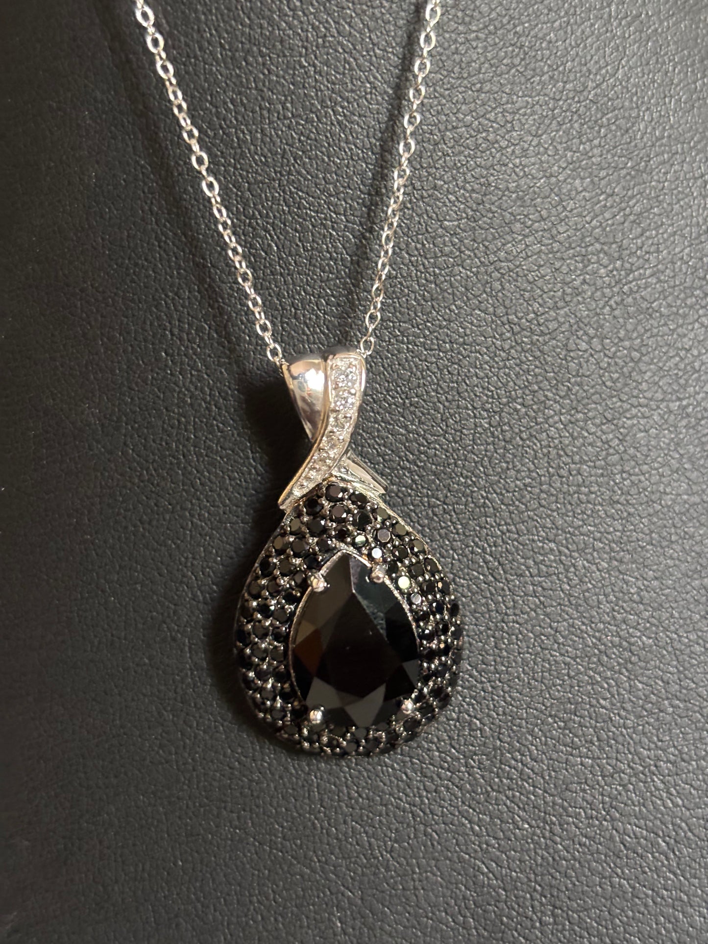 Vintage Black Spinel Diamond Sterling Silver Necklace