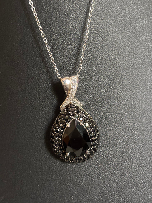 Vintage Black Spinel Diamond Sterling Silver Necklace