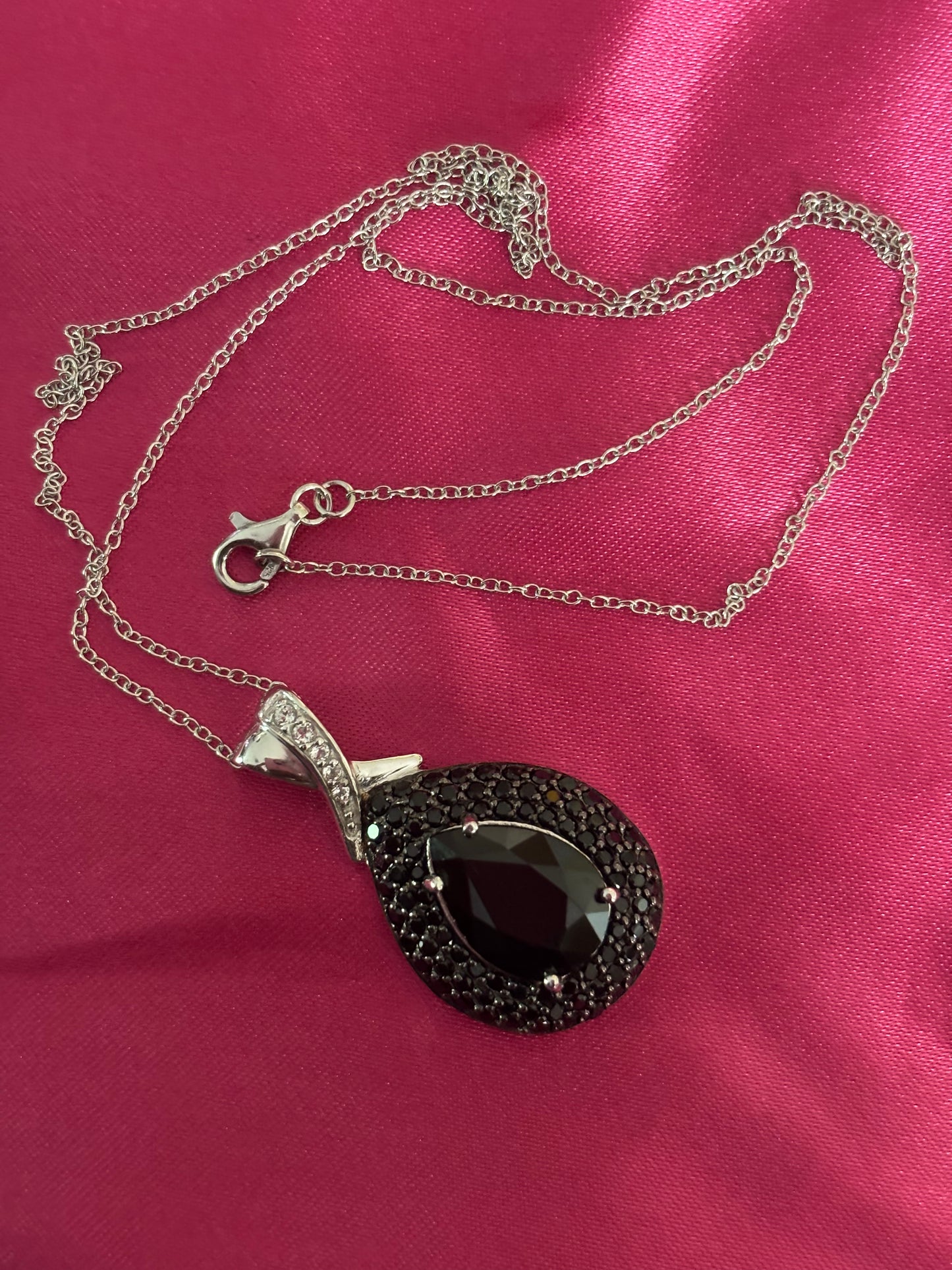 Vintage Black Spinel Diamond Sterling Silver Necklace