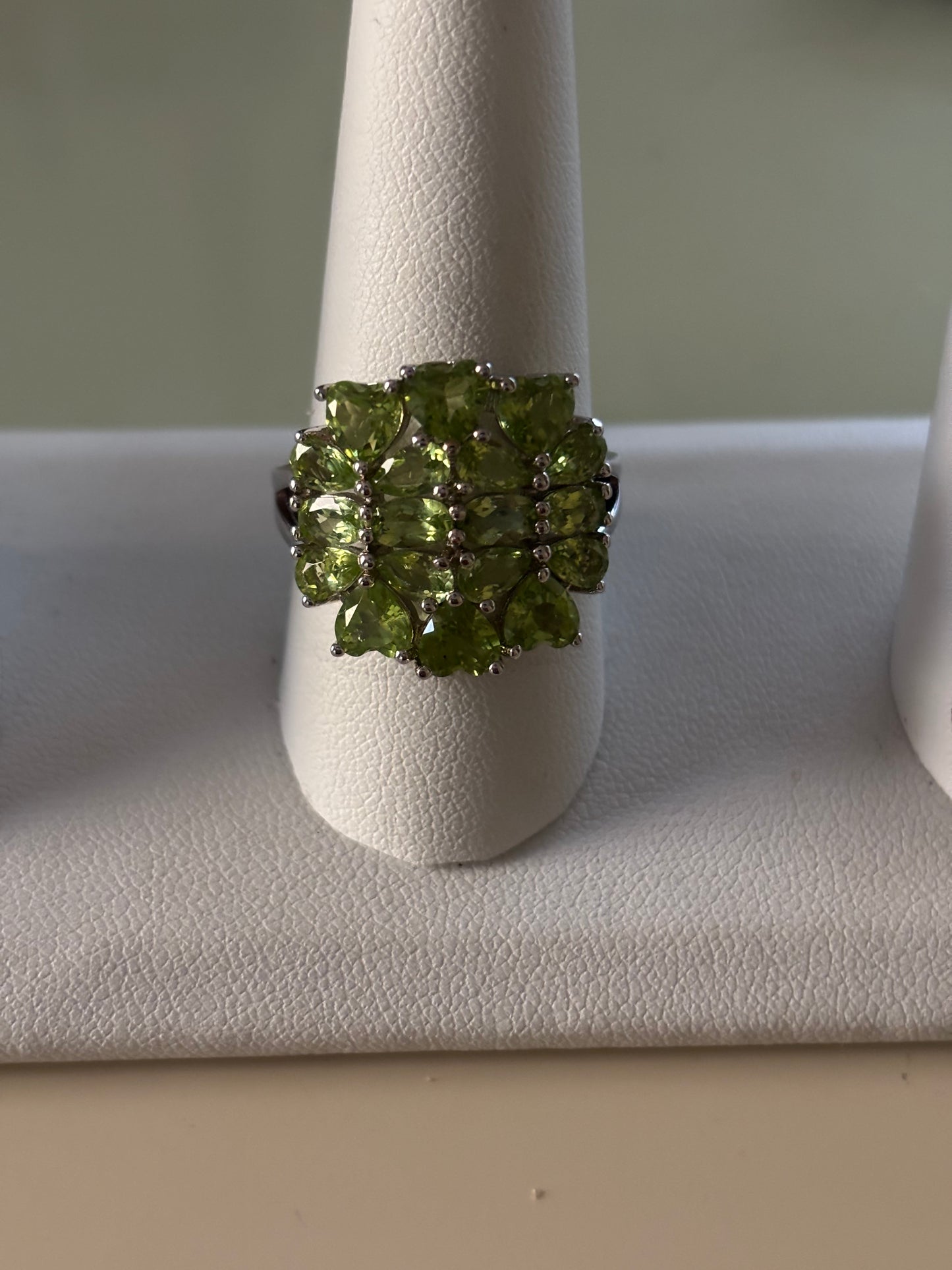 Genuine Green Sterling silver Cluster Ring