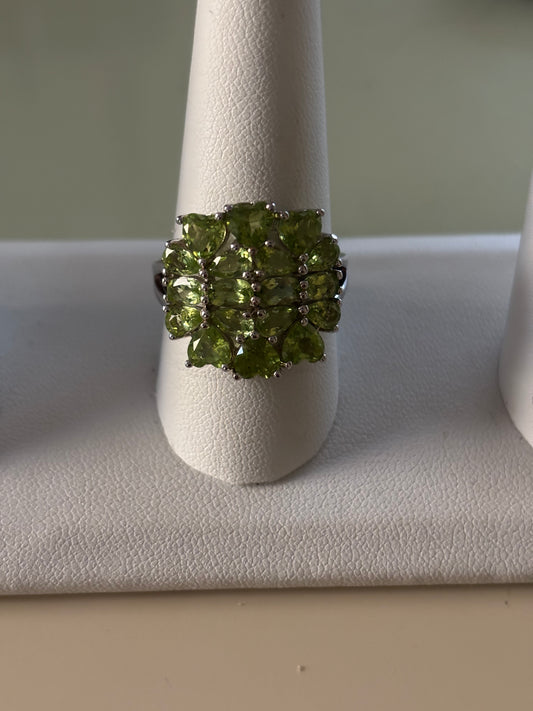 Genuine Green Sterling silver Cluster Ring
