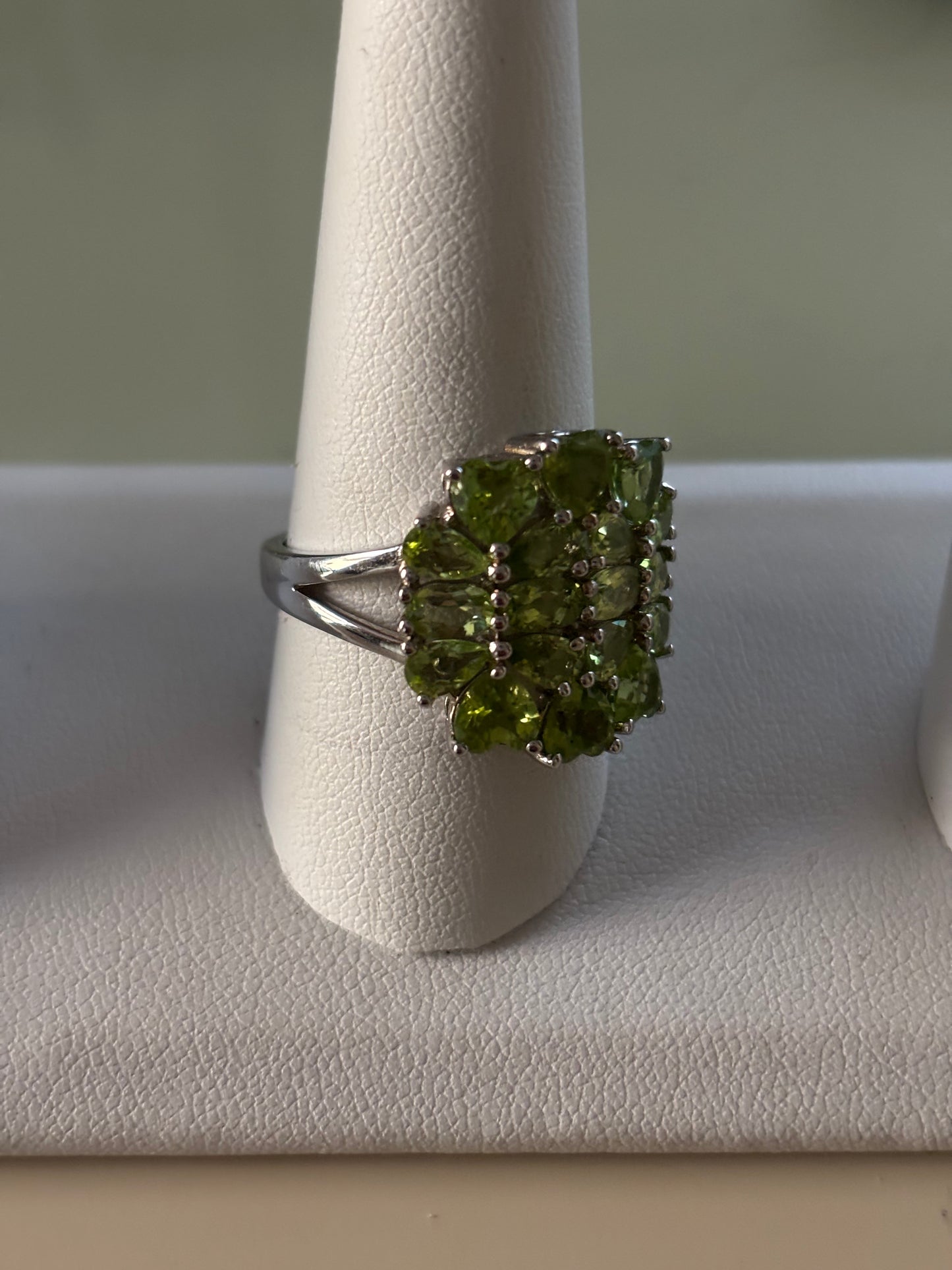 Genuine Green Sterling silver Cluster Ring