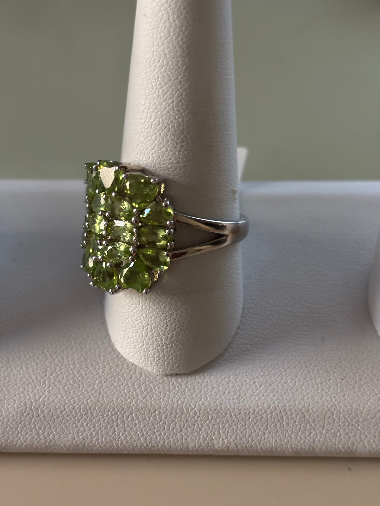 Genuine Green Sterling silver Cluster Ring