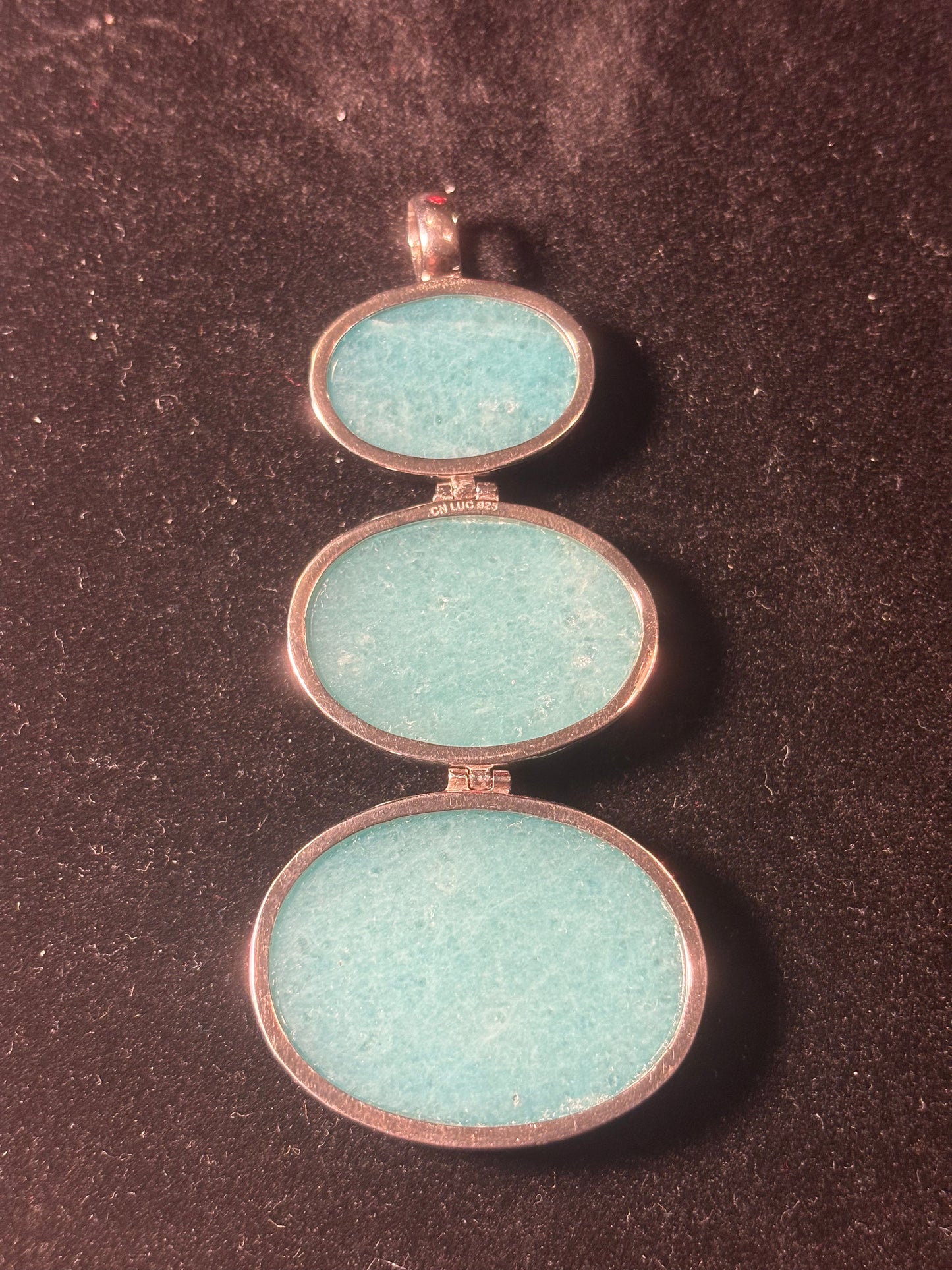 Vintage Sterling Silver Green Onyx & Pearl Pendant S
