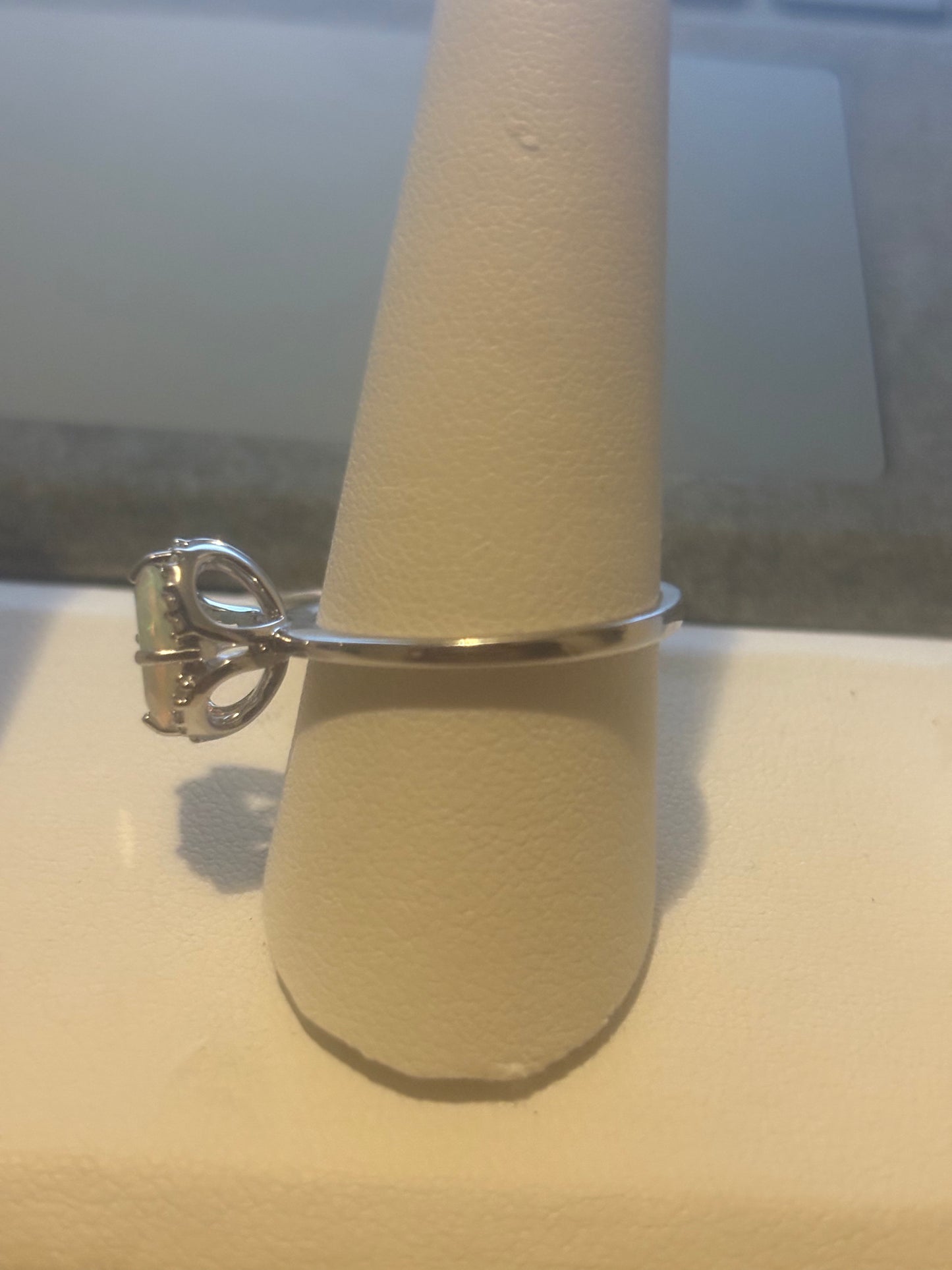 Vintage Sterling Silver White Opal & White Topaz Halo Ring