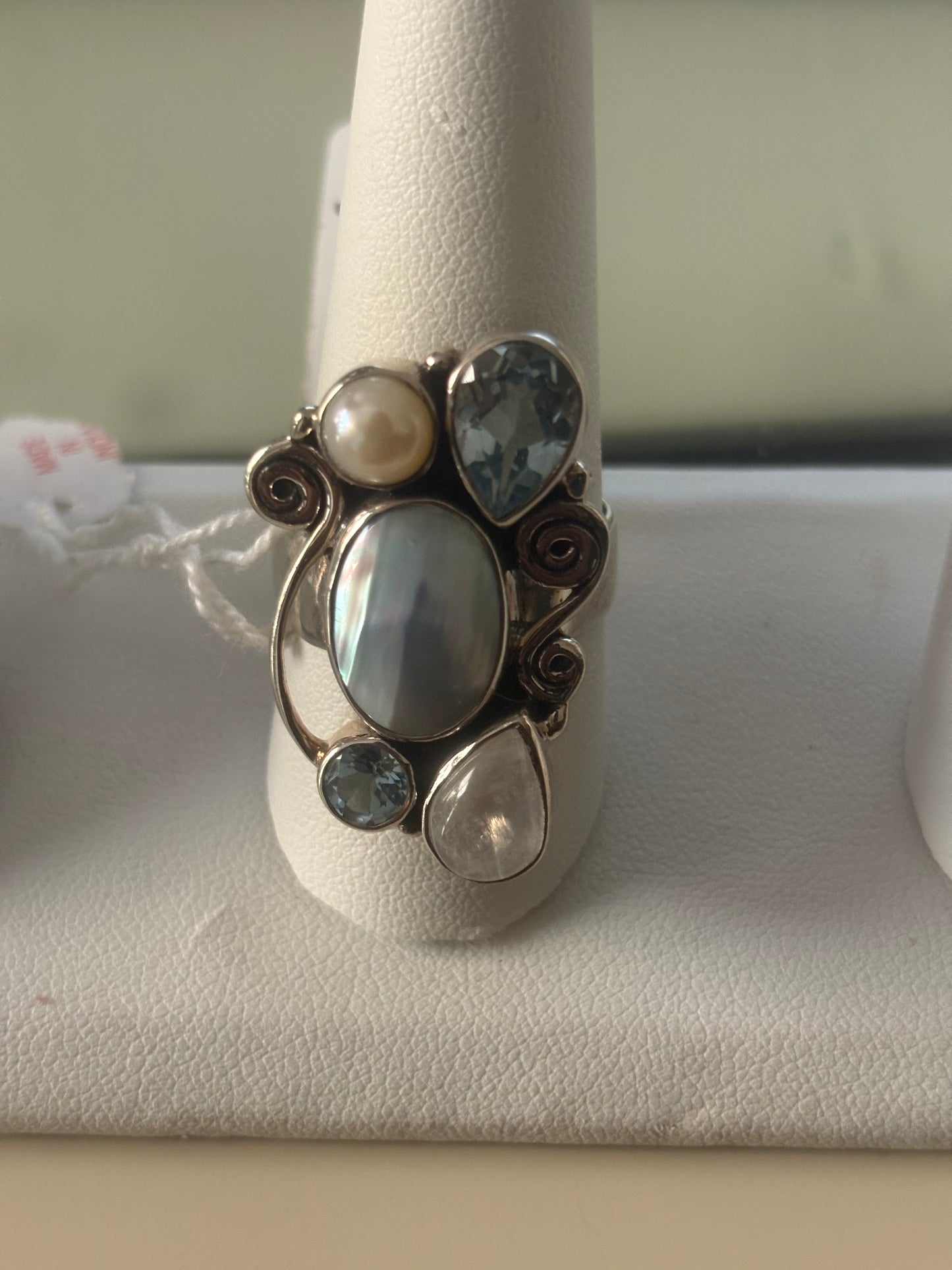 Natural blue Gemstone Sterling Silver Multi-Stone Cluster Ring