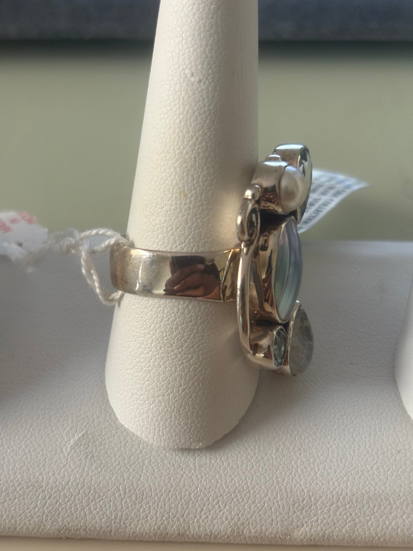 Natural blue Gemstone Sterling Silver Multi-Stone Cluster Ring