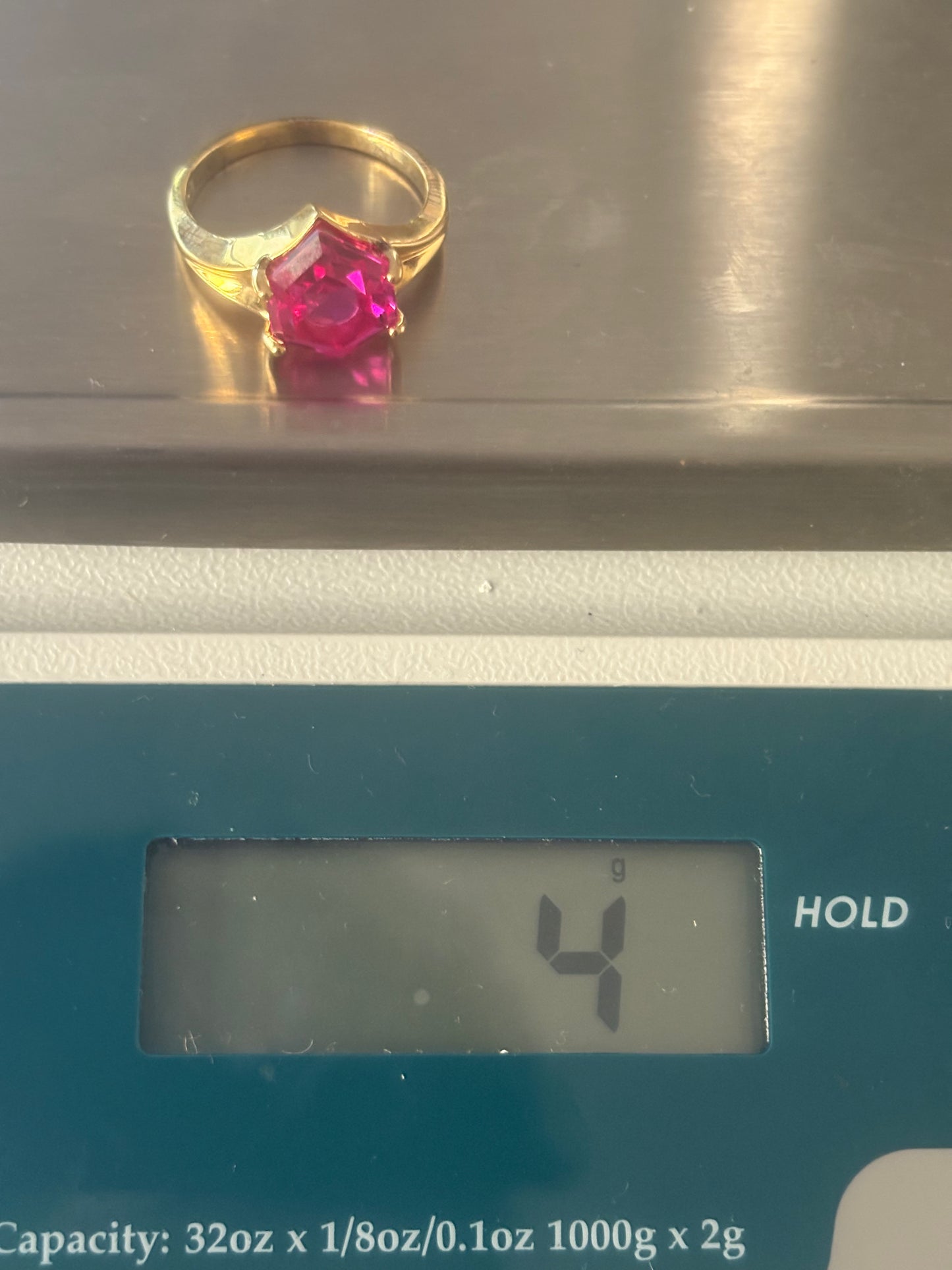 Ruby Hexagon Cut Ring Sterling Silver