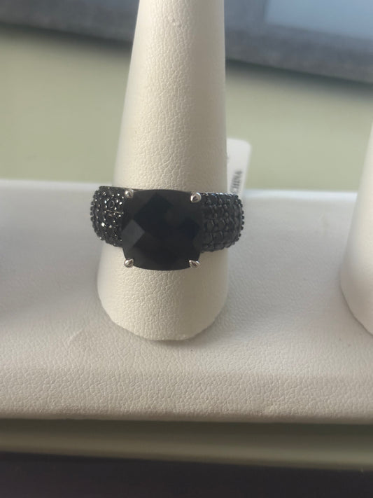 VTG Designer KJC Black Spinel Sterling Silver Ring