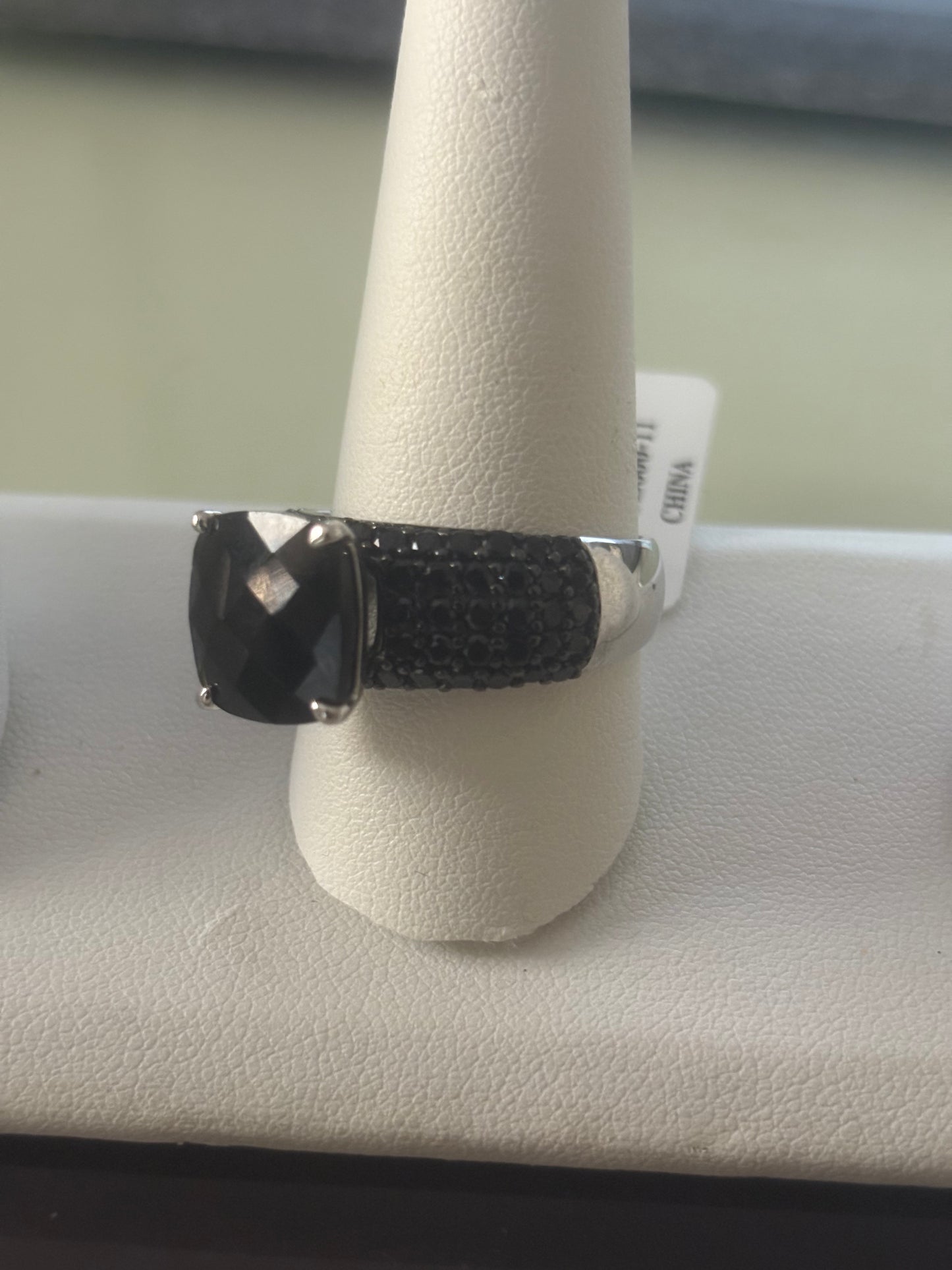 VTG Designer KJC Black Spinel Sterling Silver Ring