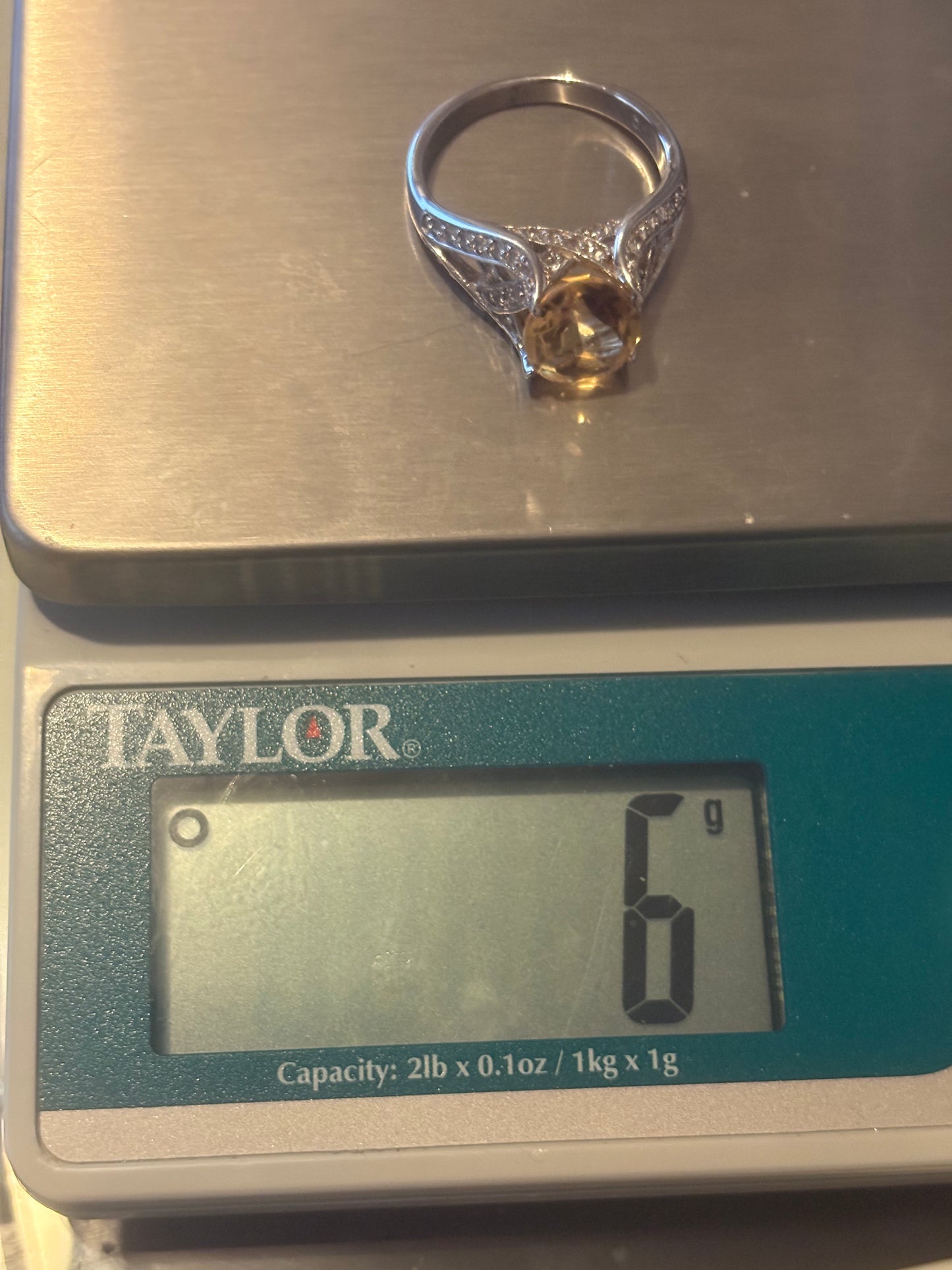 Golden Topaz CZ Ring 925 Sterling Silver Signed Fancy Raised