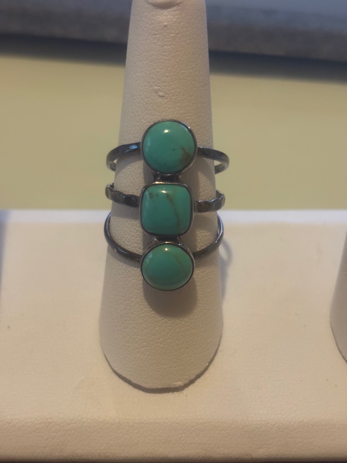 ATI 925 Mexico Sterling Silver & Turquoise Trio Ring