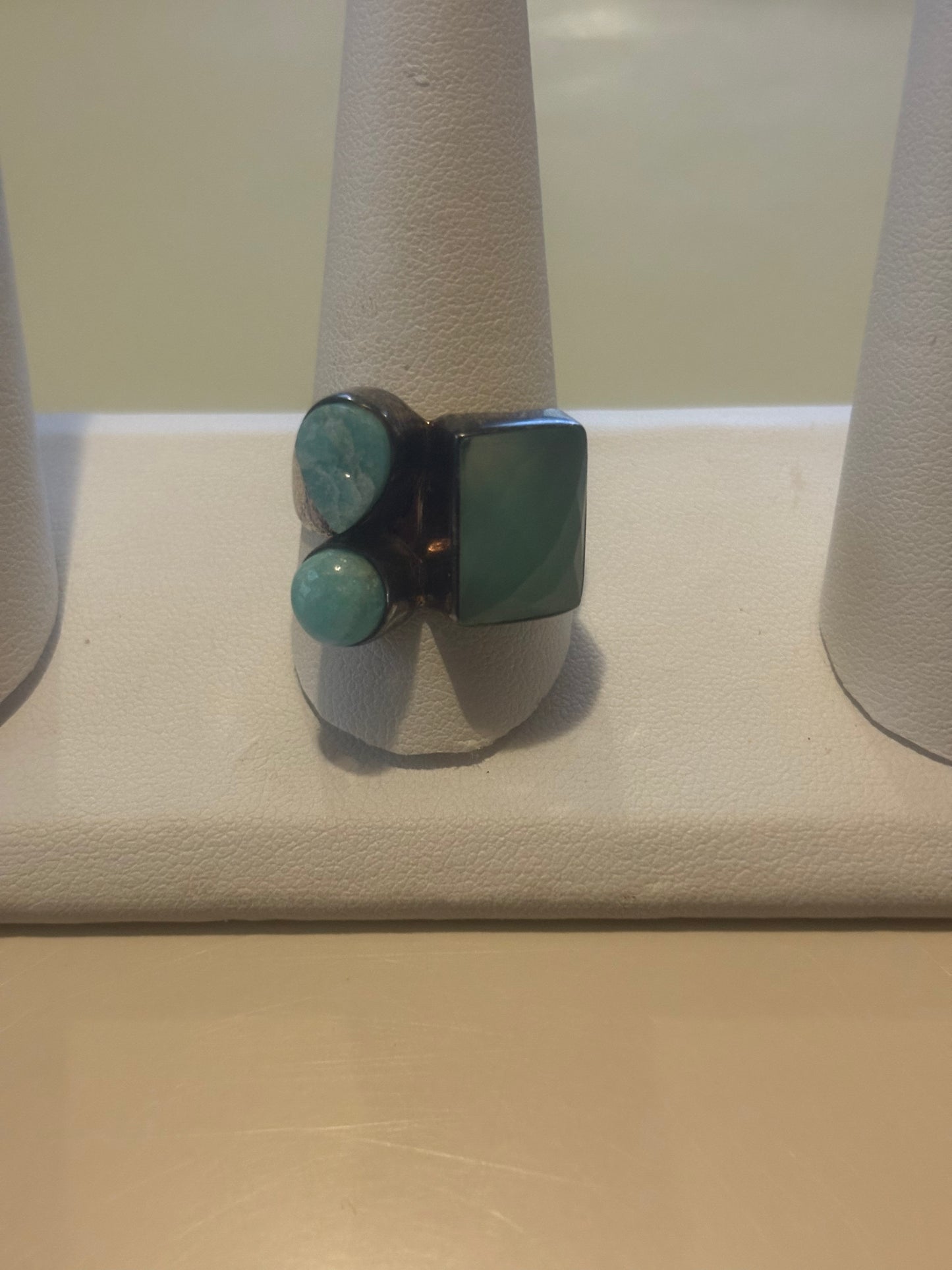 Navajo Turquoise Mid century Sterling silver cluster ring