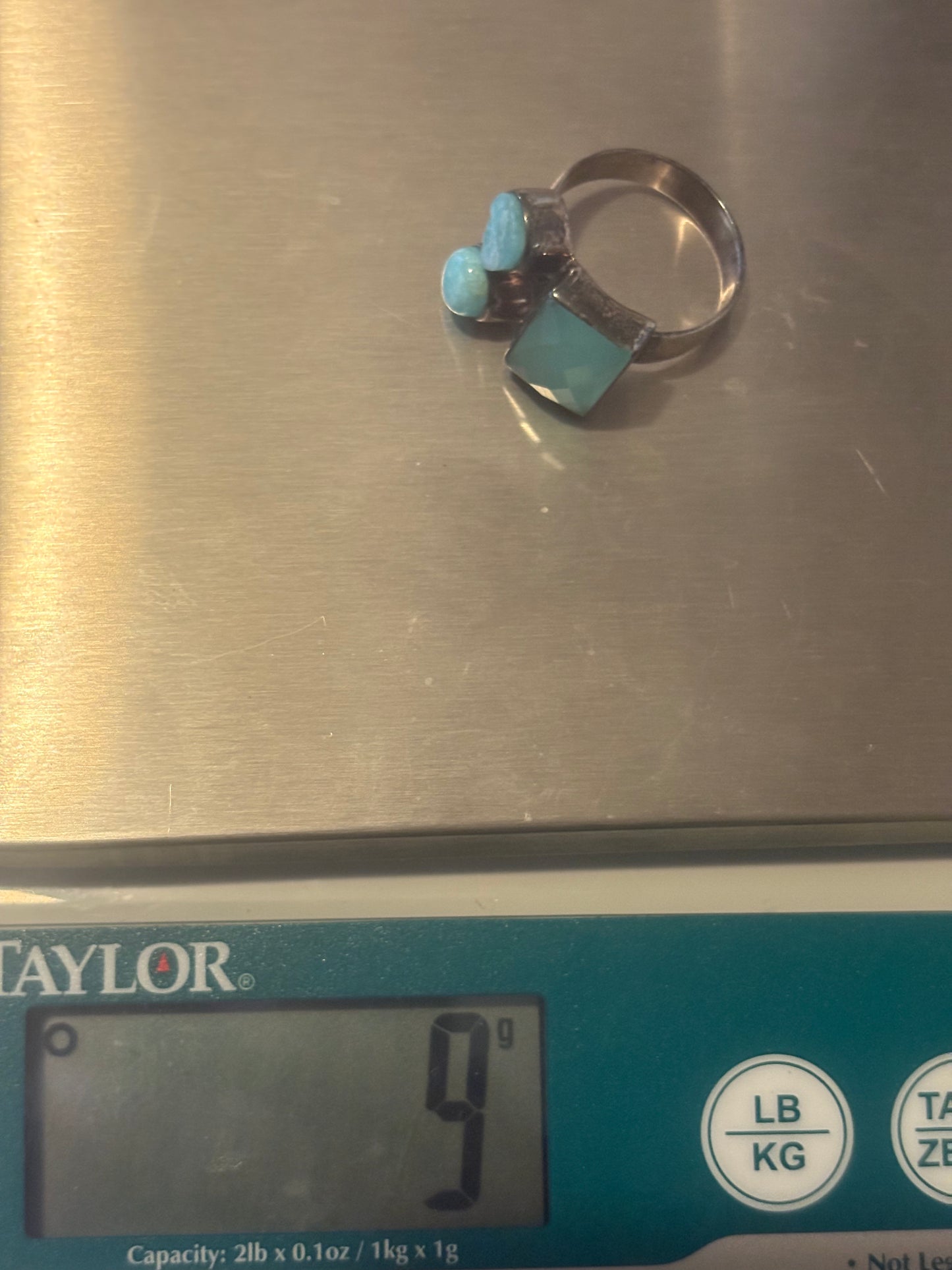 Navajo Turquoise Mid century Sterling silver cluster ring