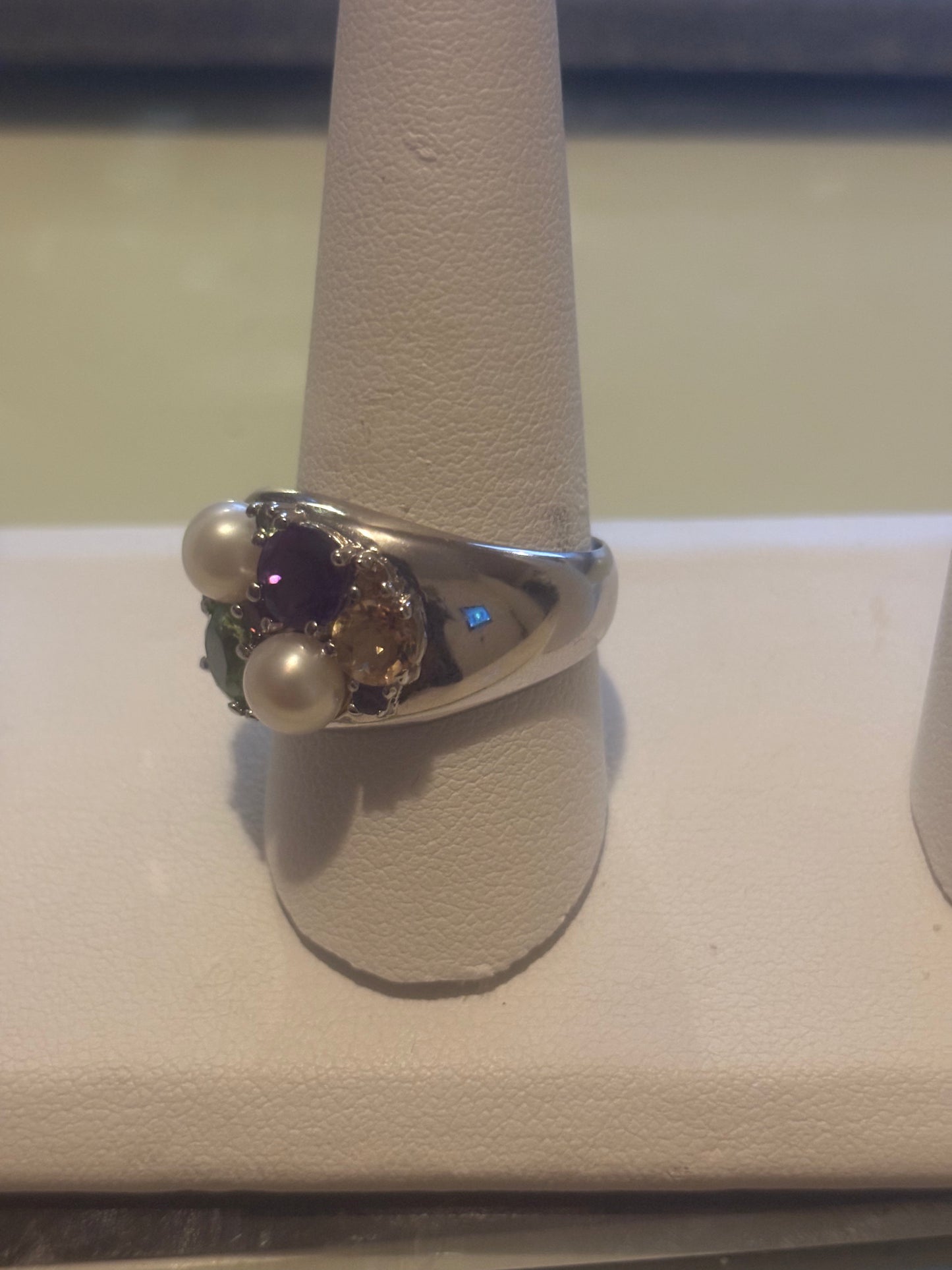 STERLING SILVER RING - peridot   AMETHYST CITRINE & Pearl