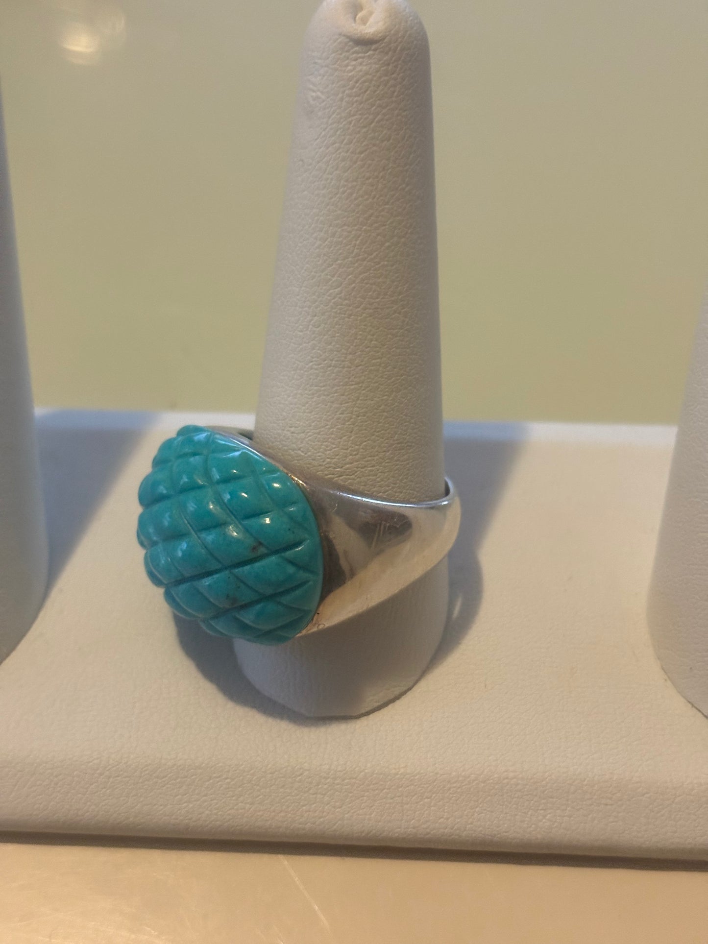 Jay King DTR Turquoise Sterling Silver Oval Checkered Cut Size 13