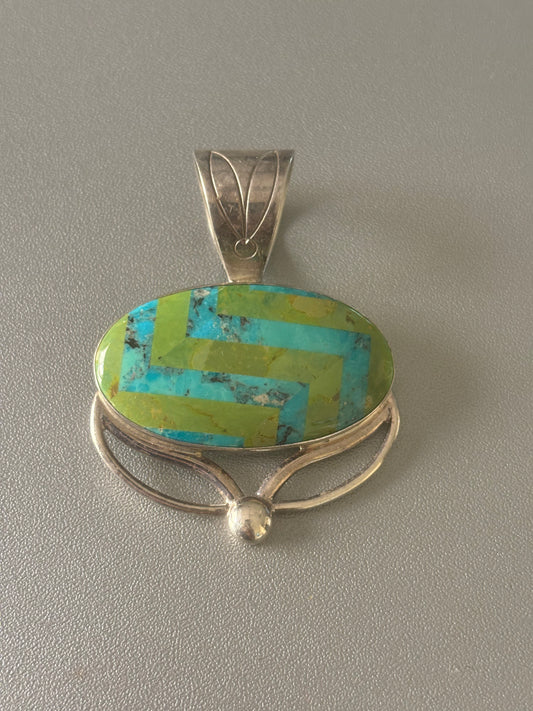 Gaspite and Turquoise Sterling Silver Pendant