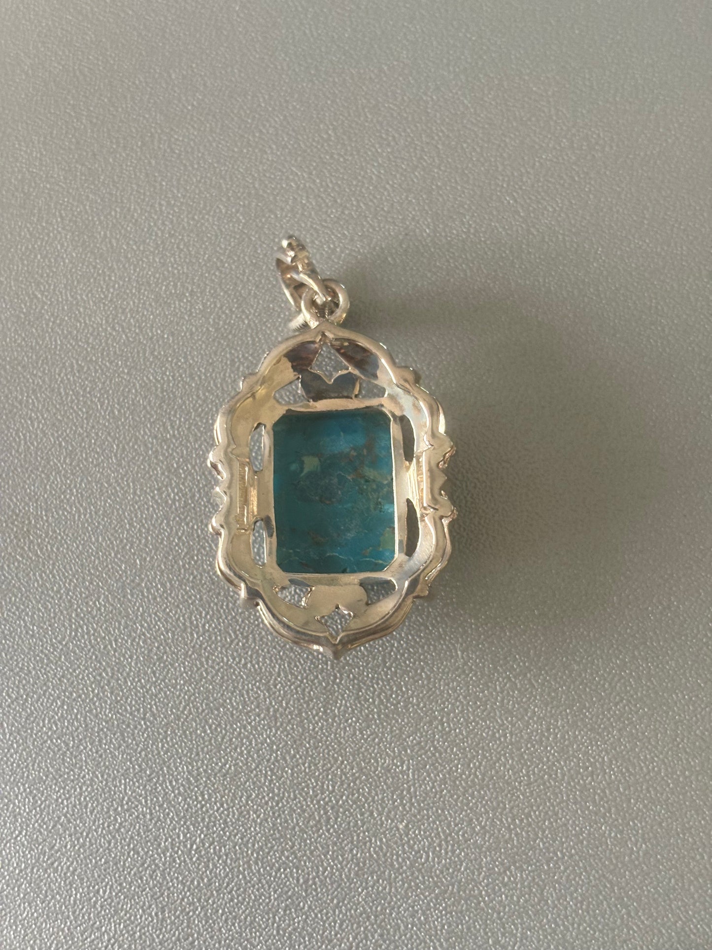 Sterling Silver Art Deco Block Turquoise And Marcasites Pendant