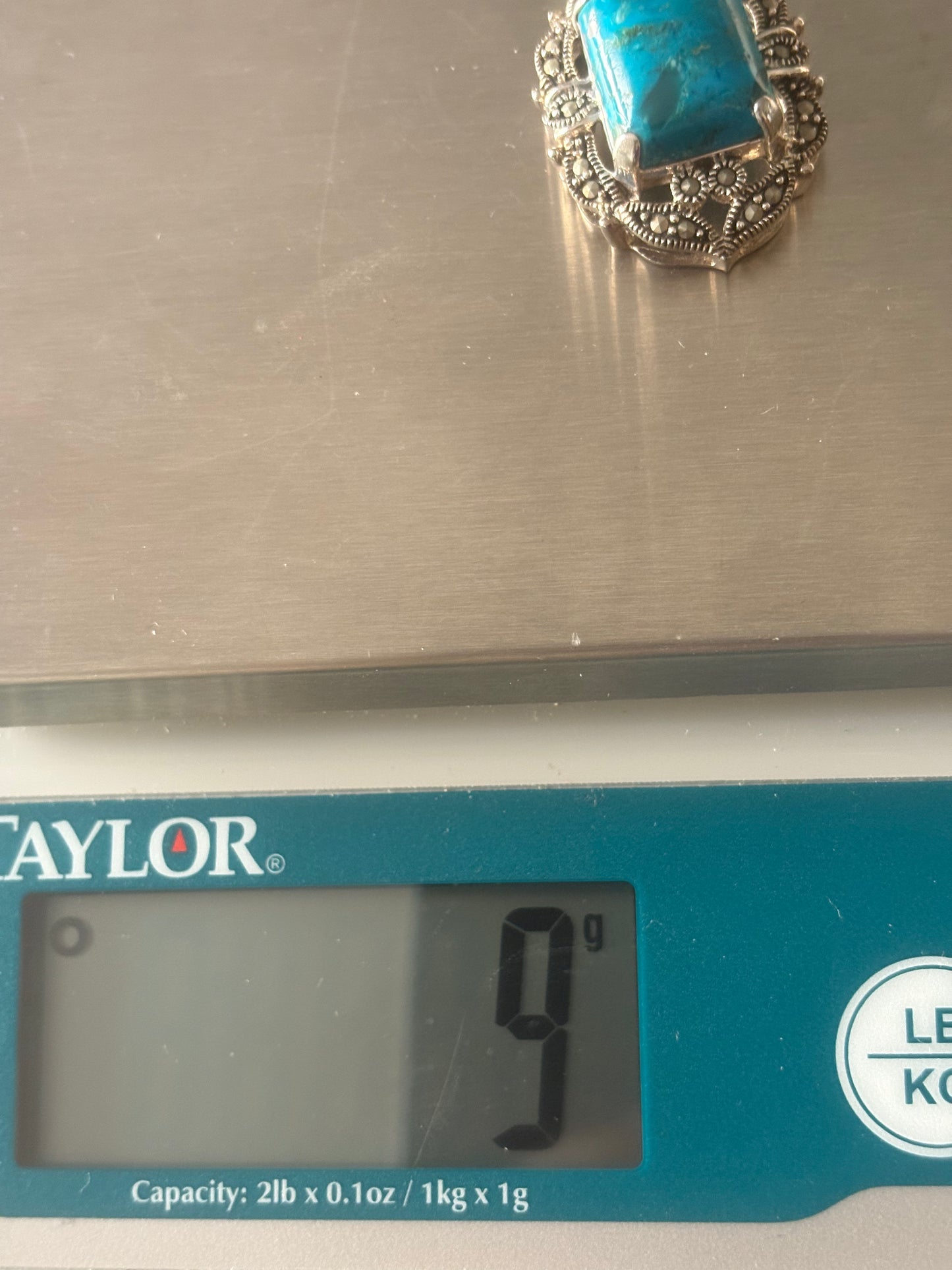 Sterling Silver Art Deco Block Turquoise And Marcasites Pendant