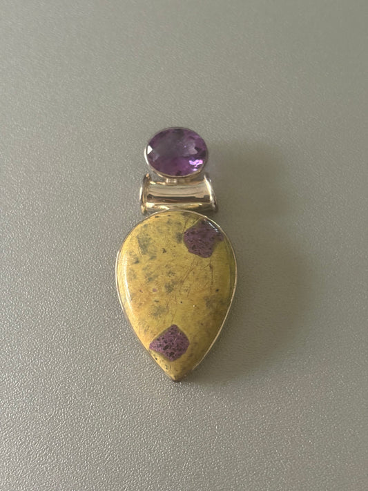 Amethyst and Atlantisite Sterling Silver Pendant