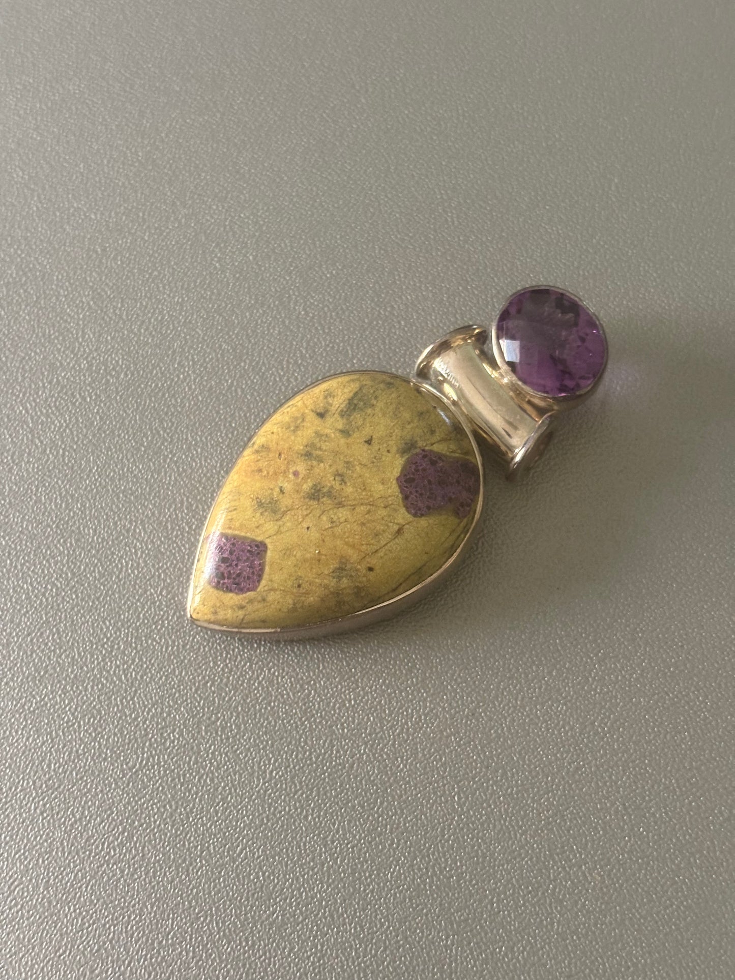 Amethyst and Atlantisite Sterling Silver Pendant