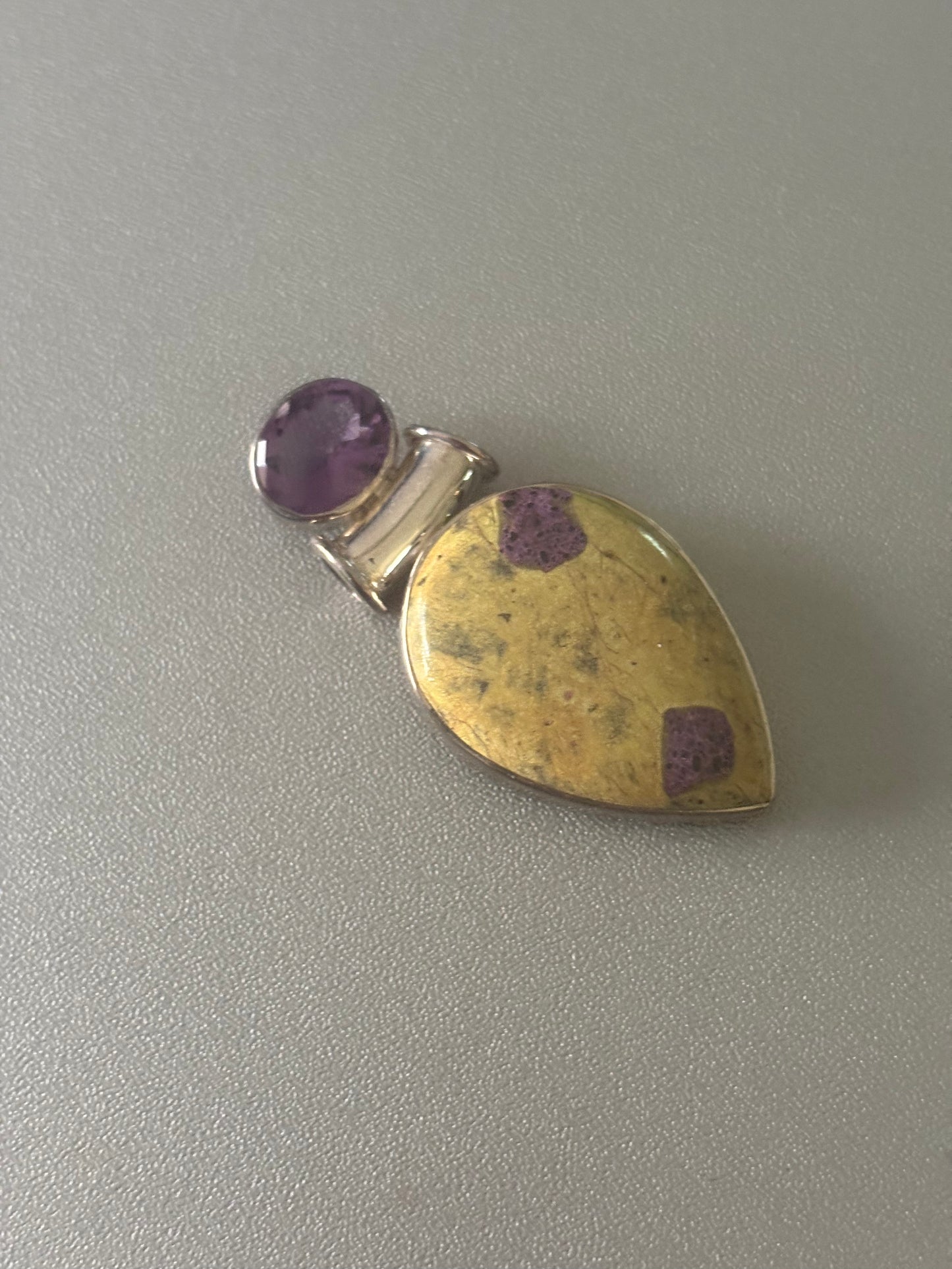 Amethyst and Atlantisite Sterling Silver Pendant