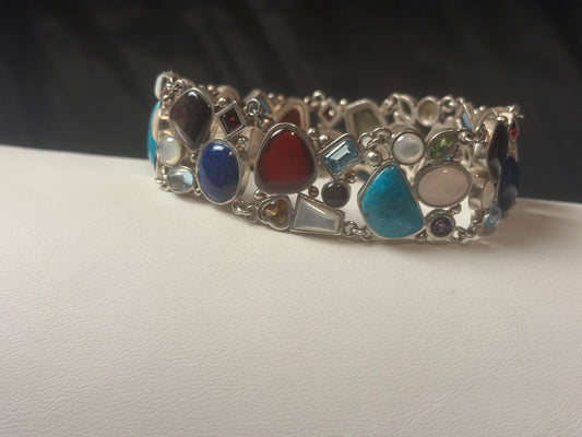 Vintage Graziano Gold Tone Multicolor Beads Cabochon Stretch bracelet