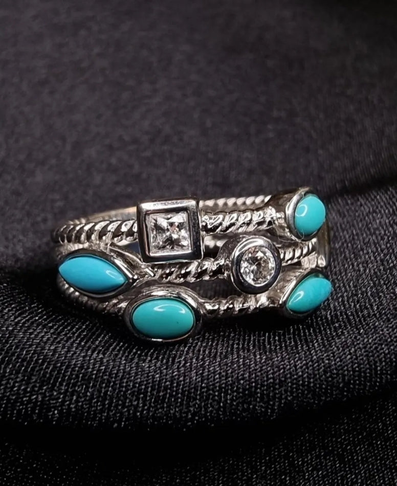 Esposito Sterling Silver Three Layer Blue Green Turquoise Ring