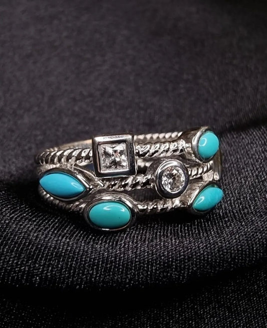 Esposito Sterling Silver Three Layer Blue Green Turquoise Ring