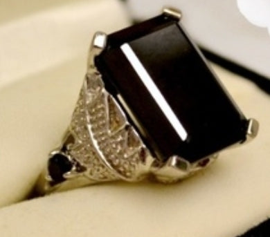 Emerald Cut Natural Black Spinel Ring