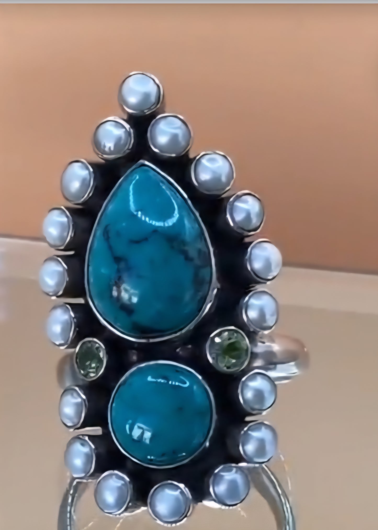 Nikki Butler Turquoise Ring. Vintage Pearl Peridot Ring