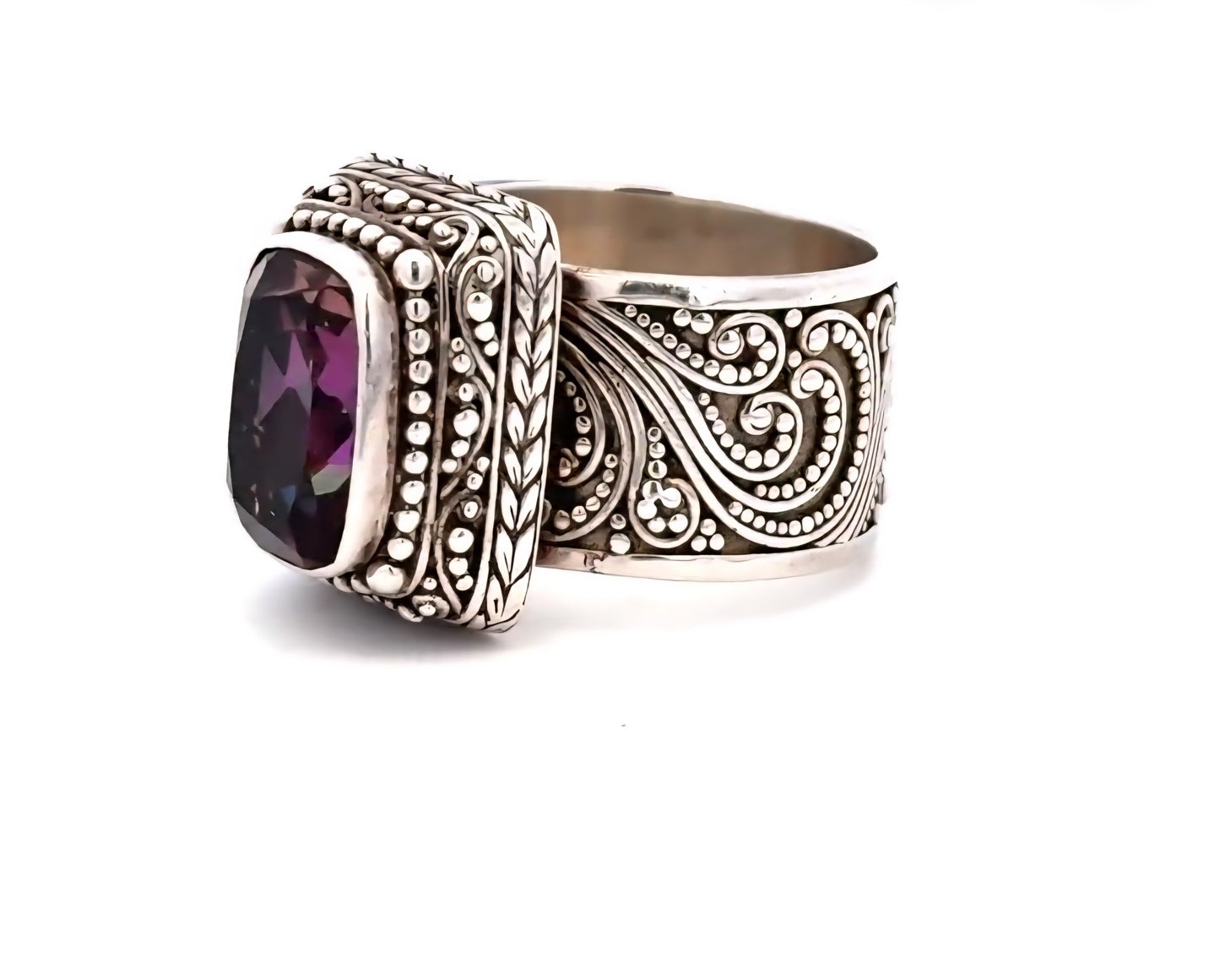925 Sterling Silver Cigar Band Filigree Ring Mystic Topaz