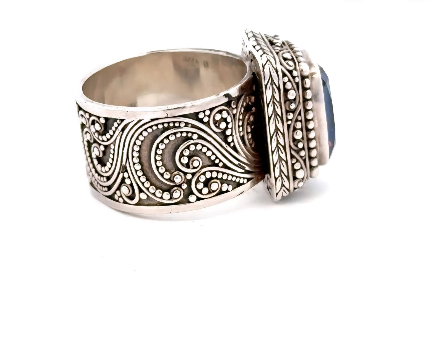 925 Sterling Silver Cigar Band Filigree Ring Mystic Topaz