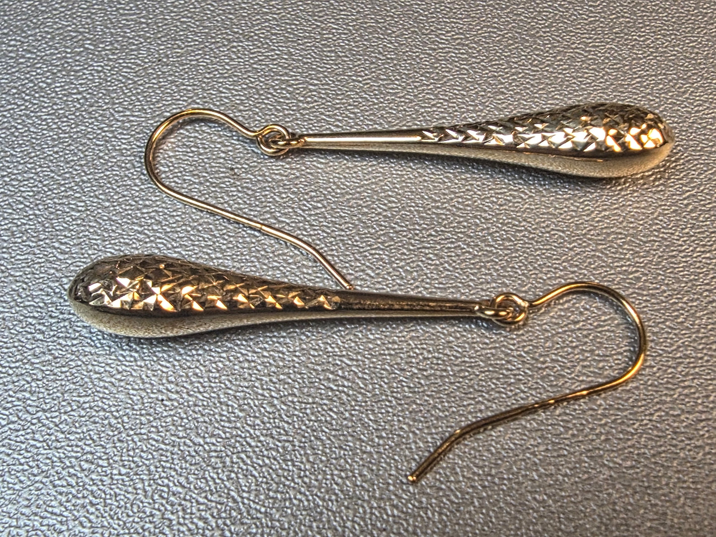 Turkish 10k yellow gold diamond cut teardrop earrings