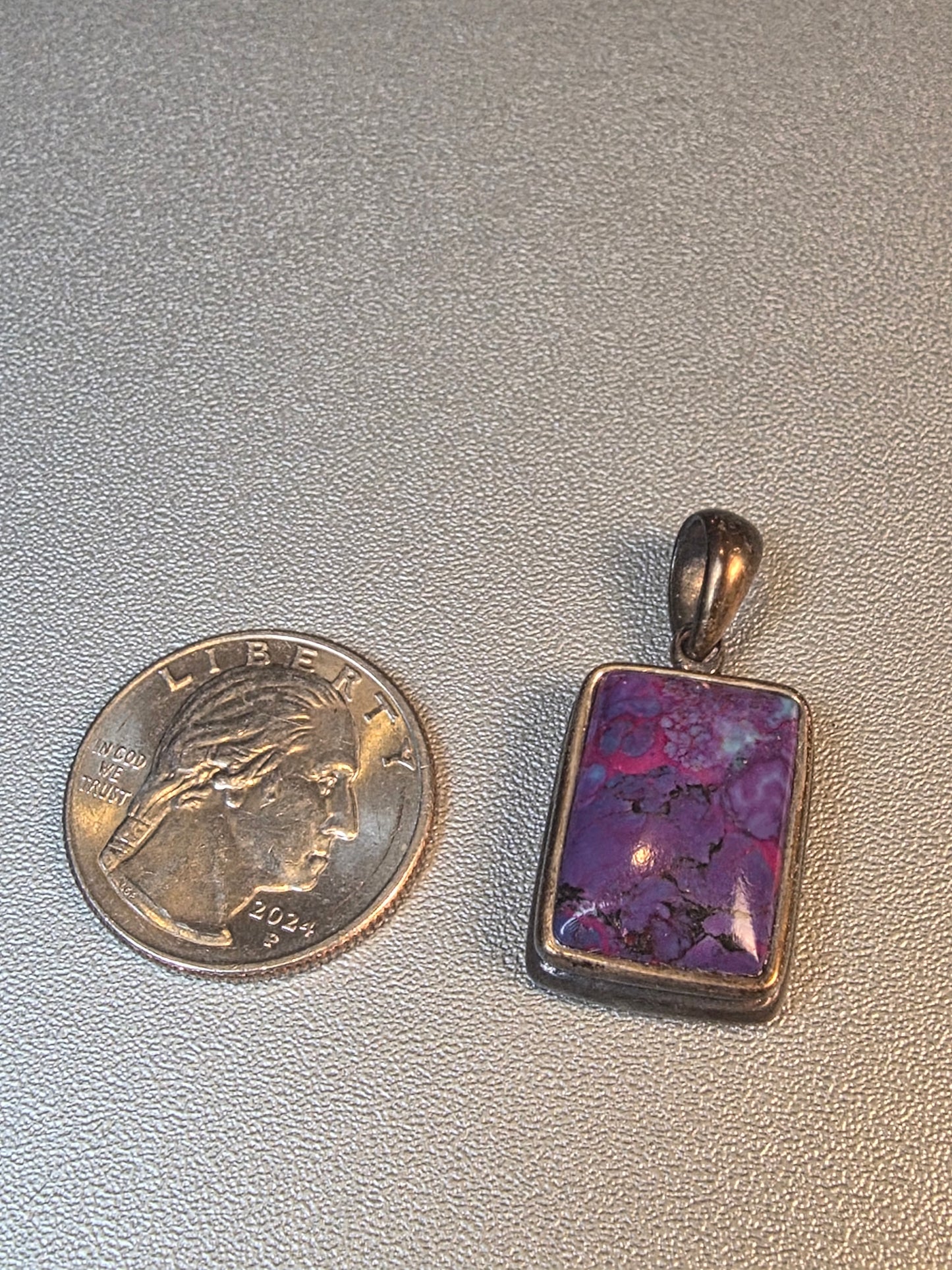 Purple Copper Turquoise Pendant Necklace Sterling Silver Jewelry Rectangle Charm