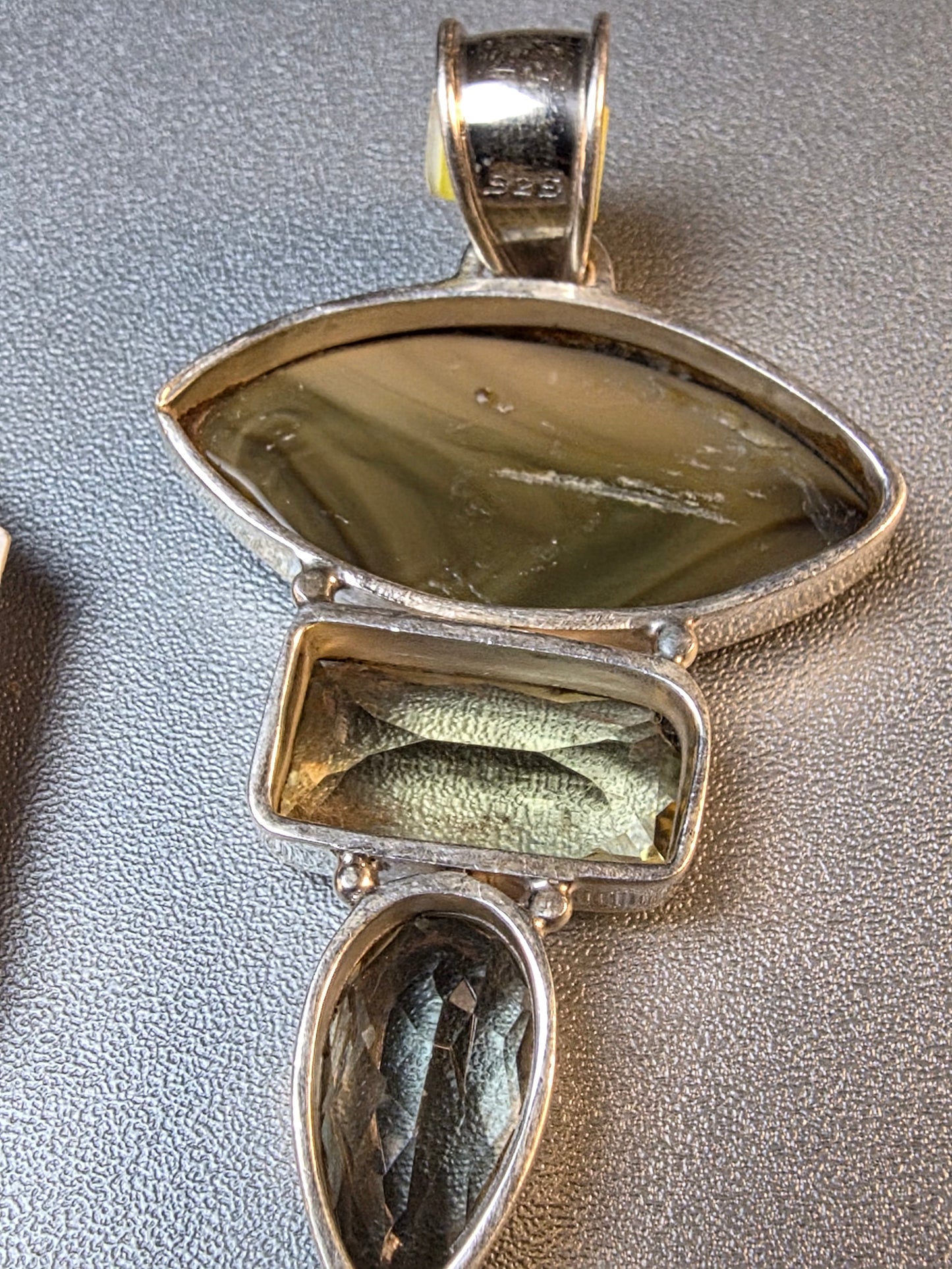 Lemon Smokey Quartz and Crystal Pendant With Vintage Faceted Briolette Sterling Silver 925 Tiered Drop Earrings