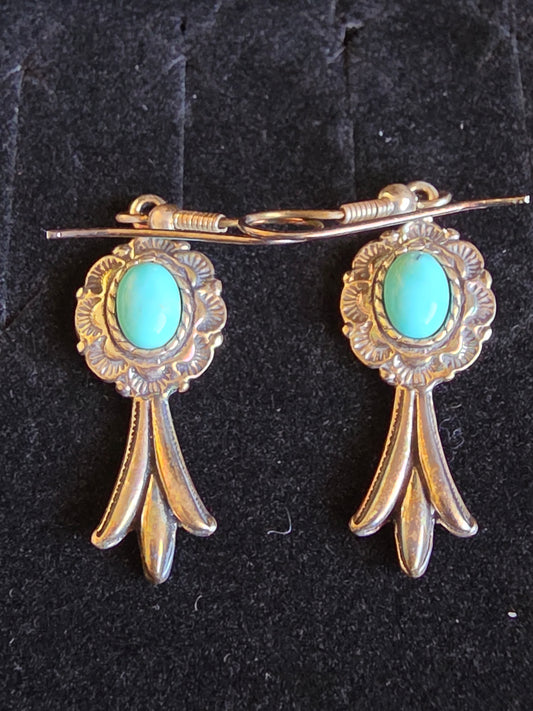 Southwest Sterling Silver Turquoise Earrings w Steel Wires 5 grams.