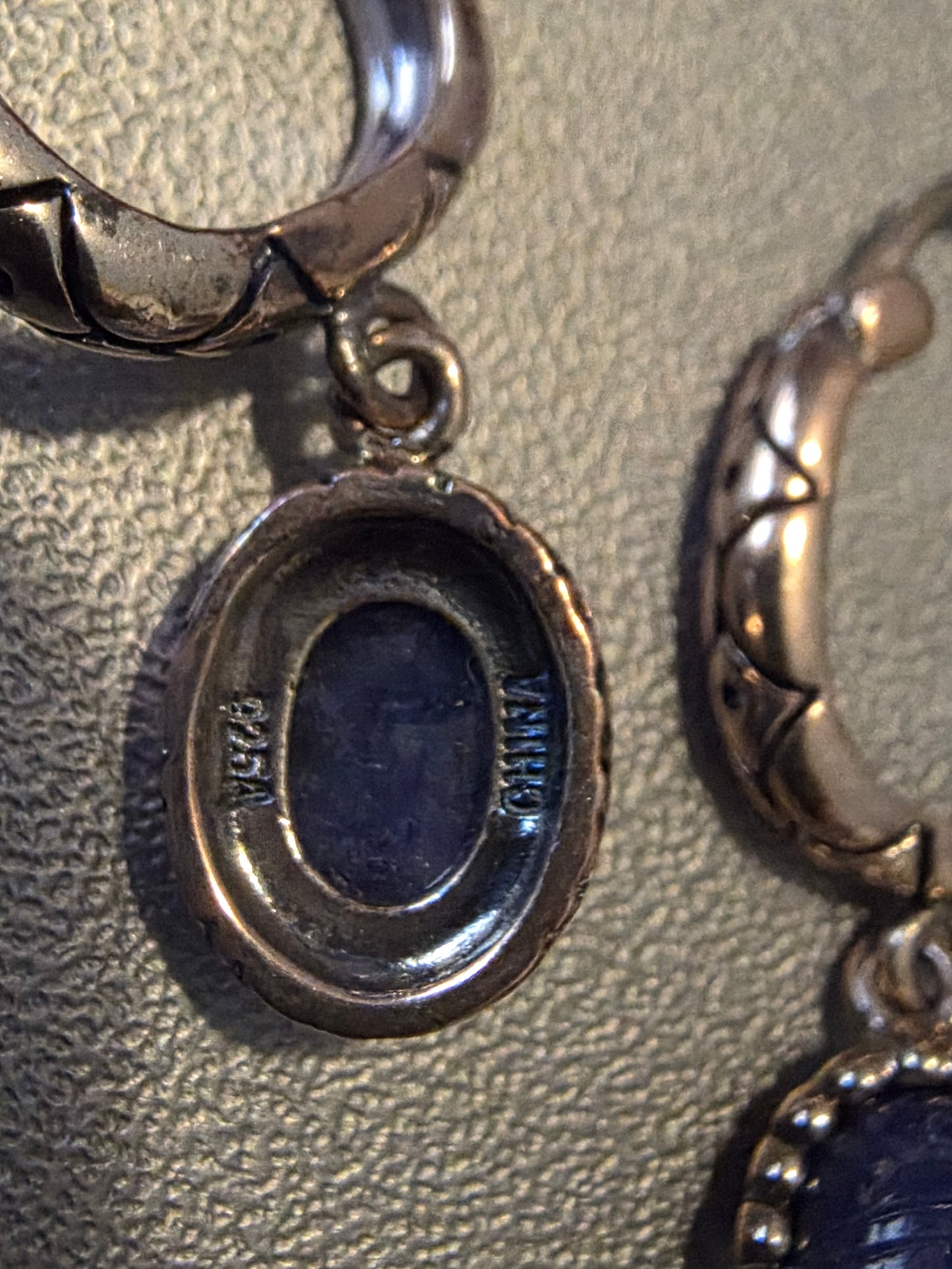 Handmade Oval Hook Earrings with Lapis Lazuli stone in Vintage 925 Sterling Silver.