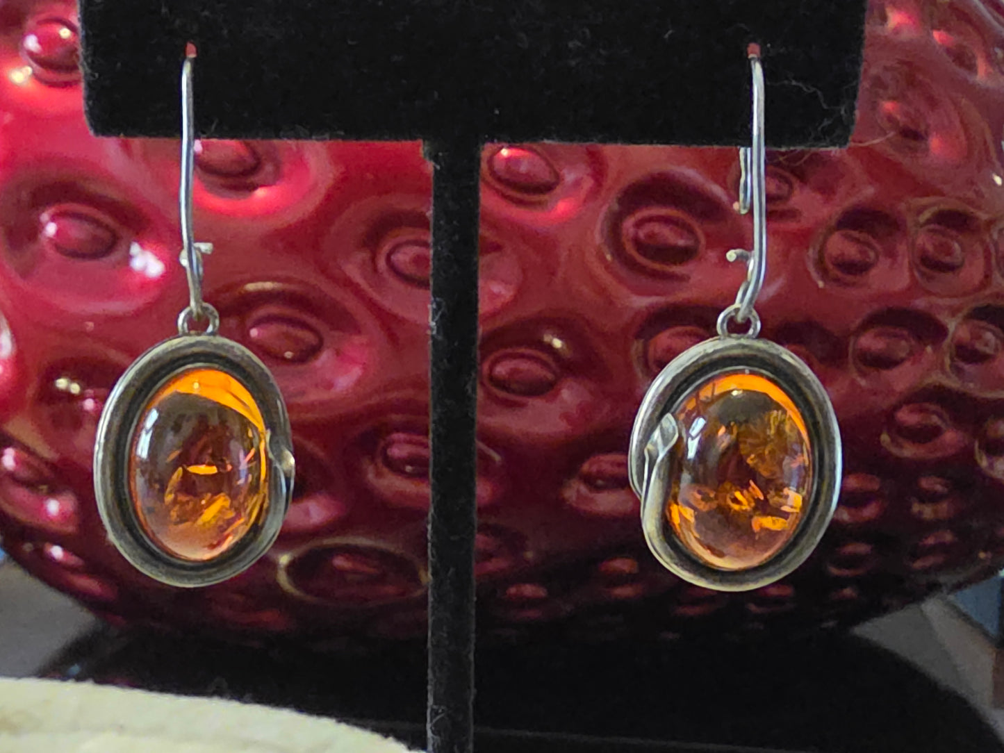 Vintage Natural Baltic Amber 925 Sterling Silver Pierced Earrings
