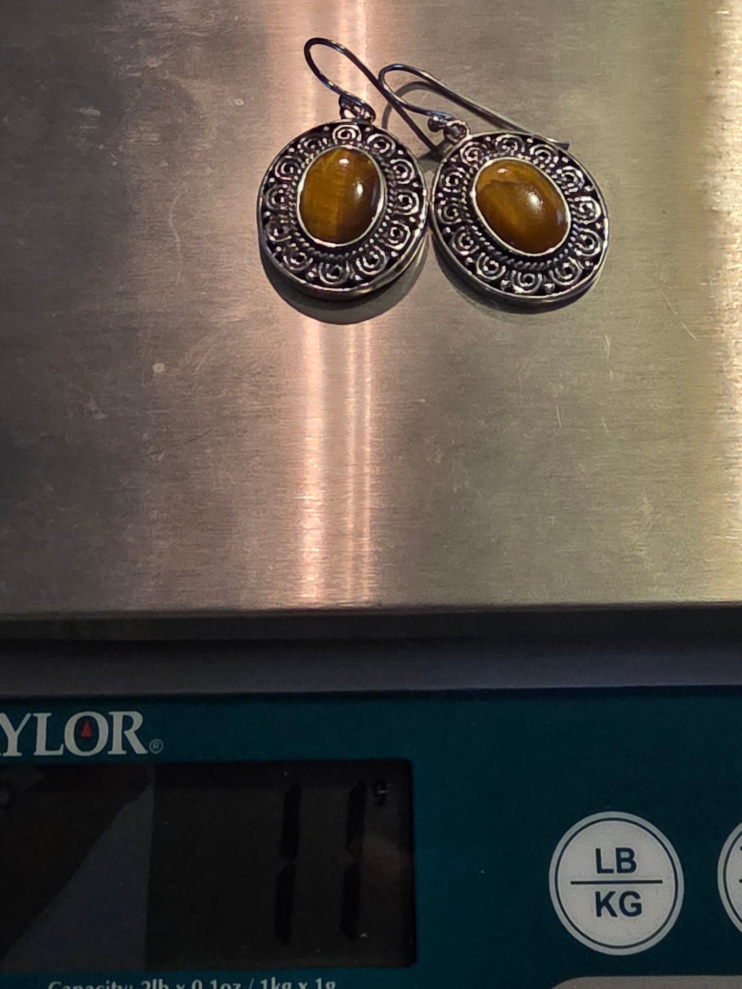 Vintage 925 Tiger Eye Pendant with Earrings Set