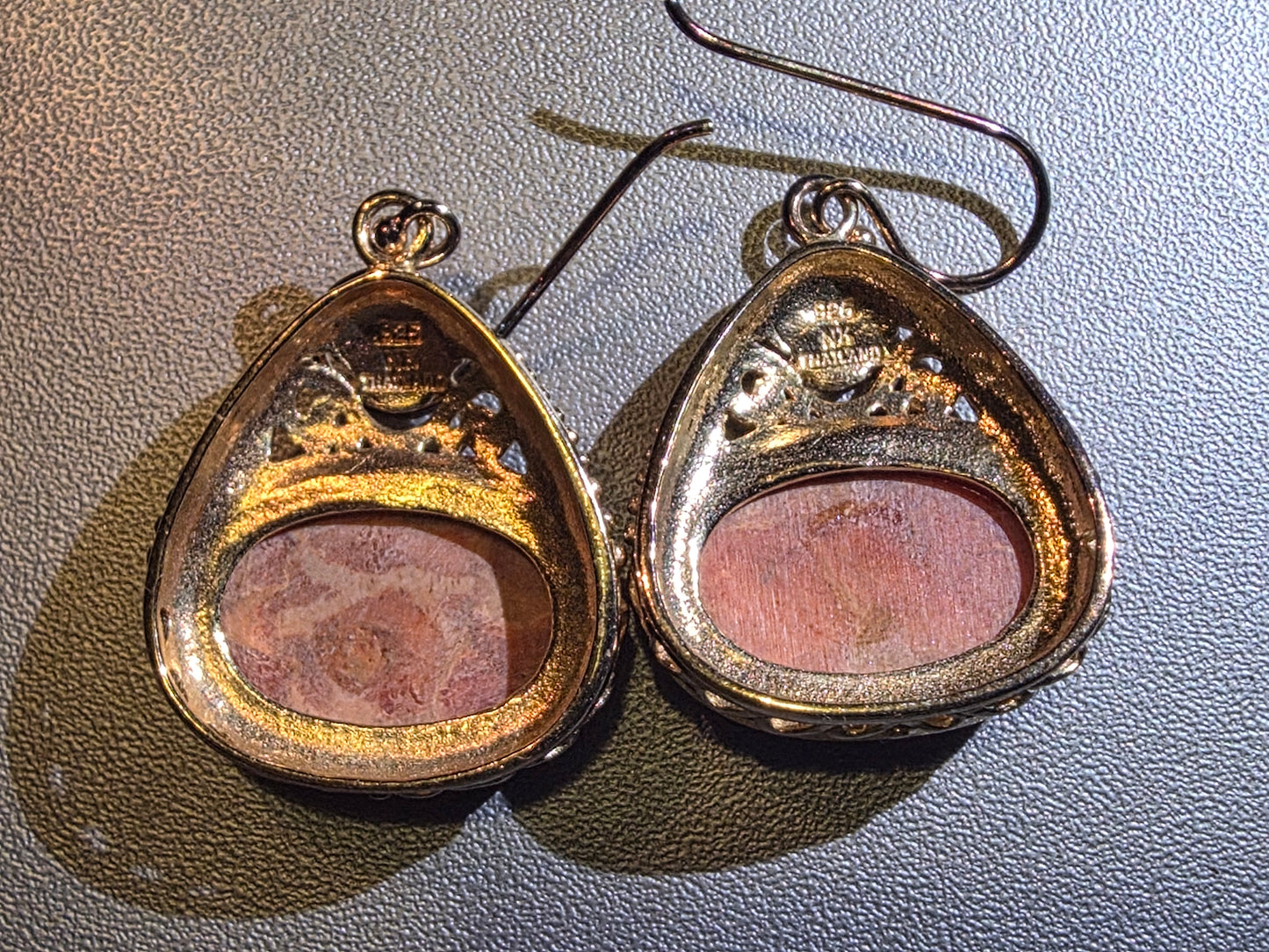 Vintage Red Jasper Stone 925 Gold vermeil over sterling silver filigree drop earrings