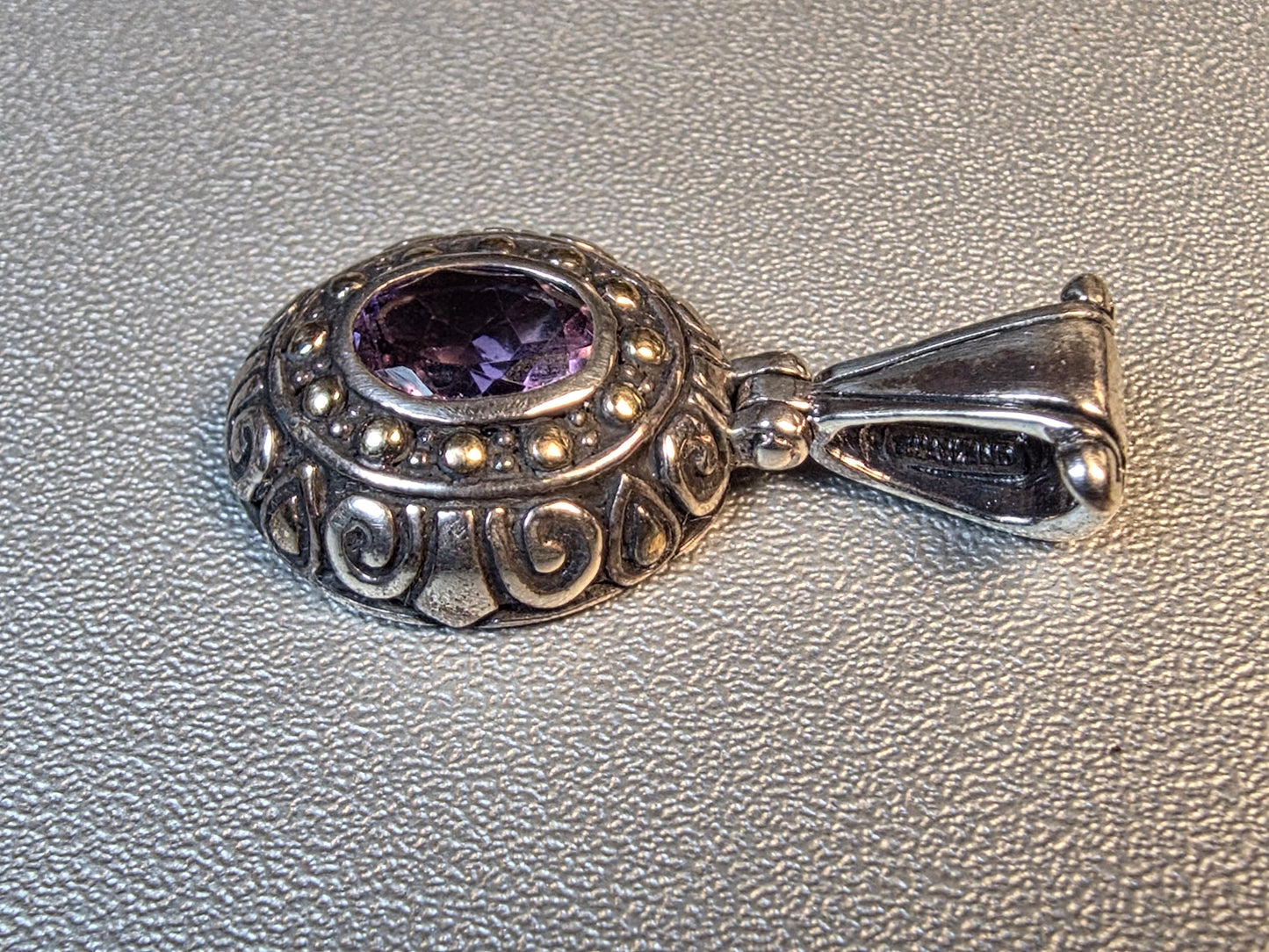 Sterling Amethyst Pendant Stamped SGF, Great Quality With Intricate Silverwork