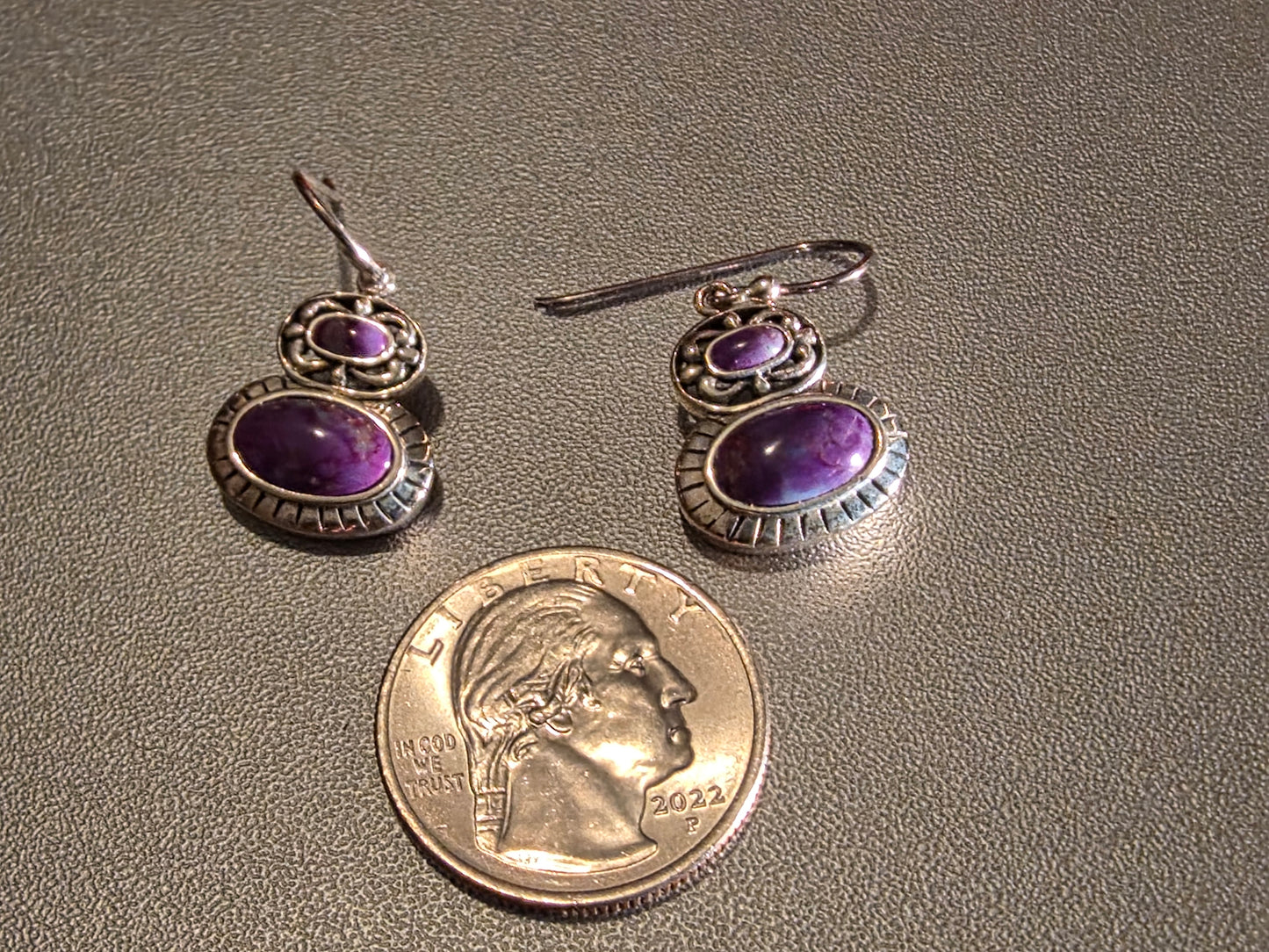 Vintage Purple Copper Turquoise 925 Sterling Silver Earrings