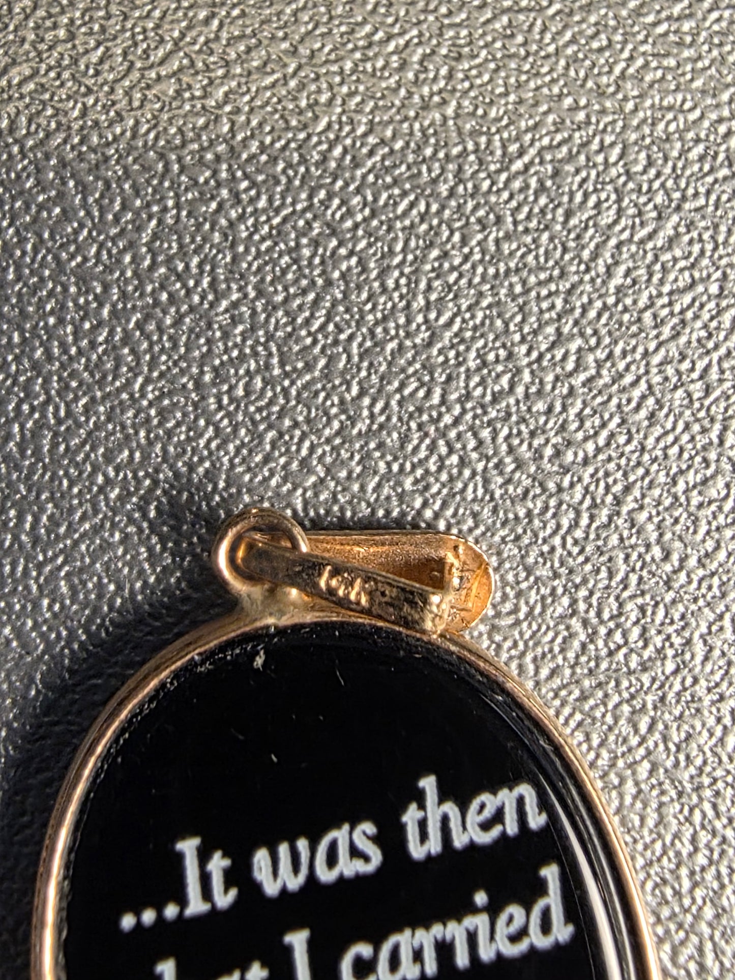 Antique IT WAS THRN THAT I CARRIED YOU. FOOTPRINTS 14k Gold. Angel Blue & Black Cameo Pendant EXQUISITE