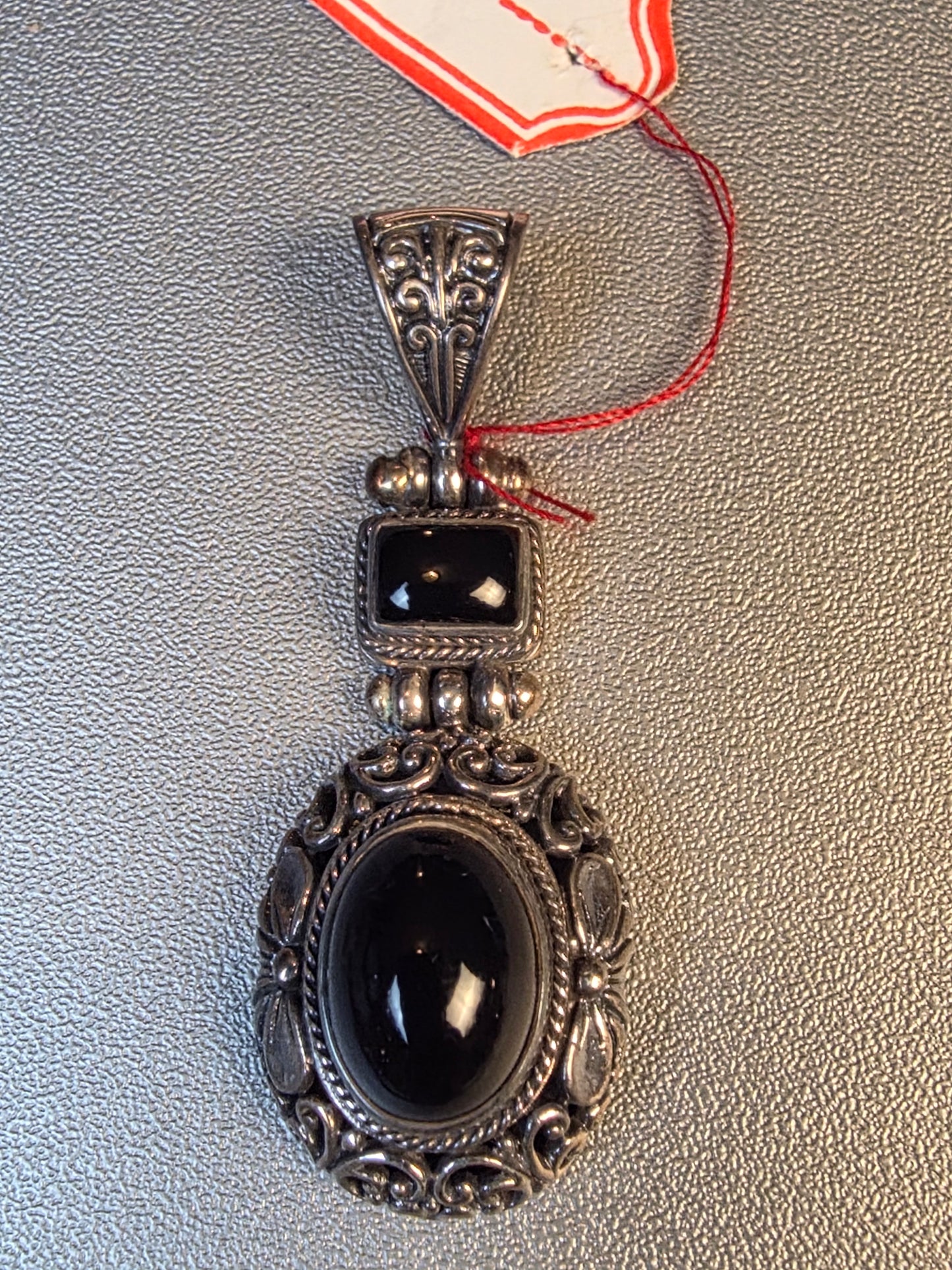 Black Onyx Two Stone Ornate Hinged 925 Sterling Silver Pendant