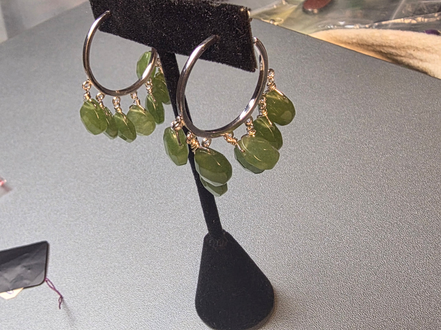 Sterling Silver 925 Peridot Briolette Beaded Hoop Dangle Earrings