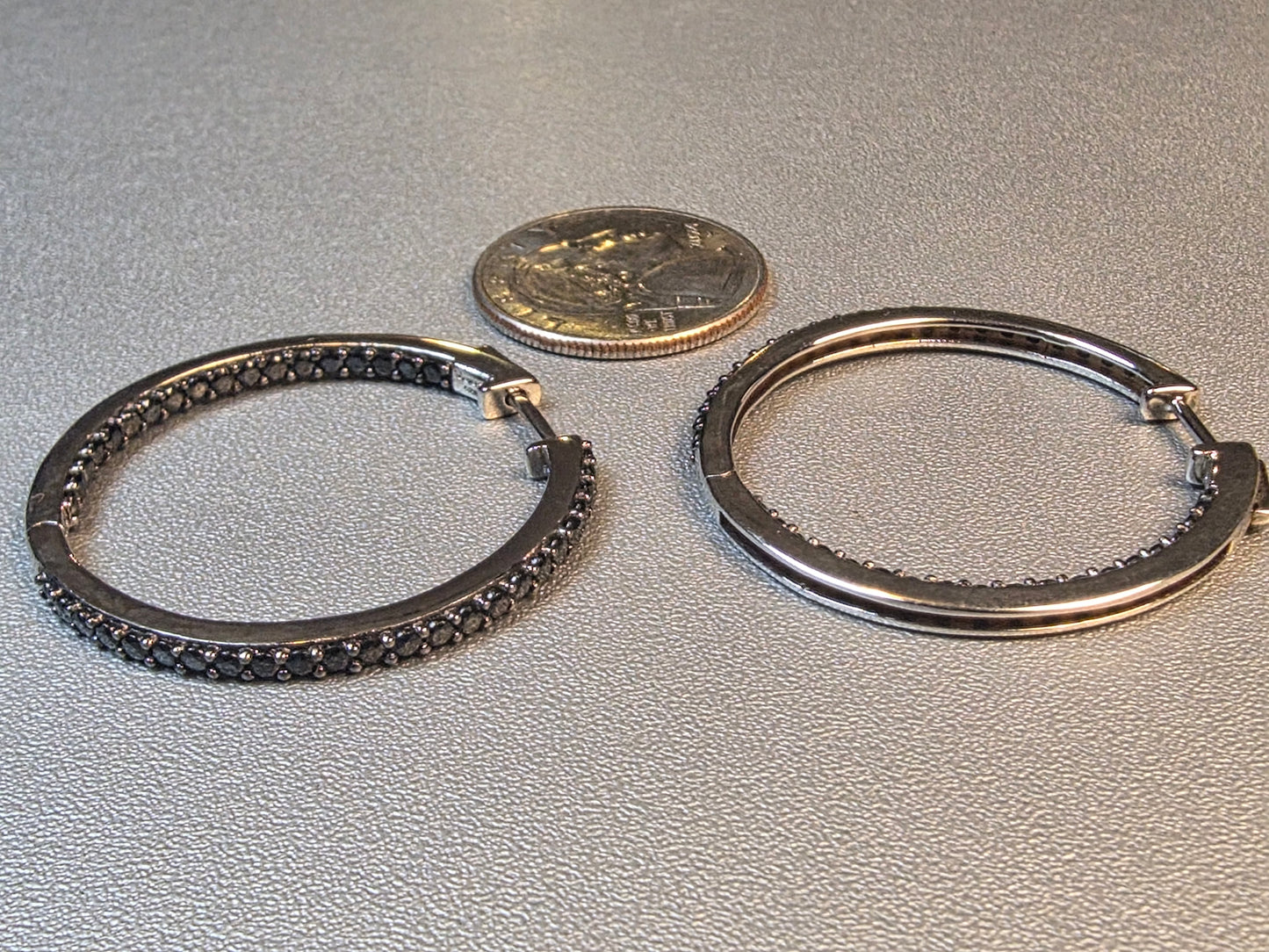 Black Diamond Hoop Earrings Sterling silver Large Hinged Wide Hoop Earrings