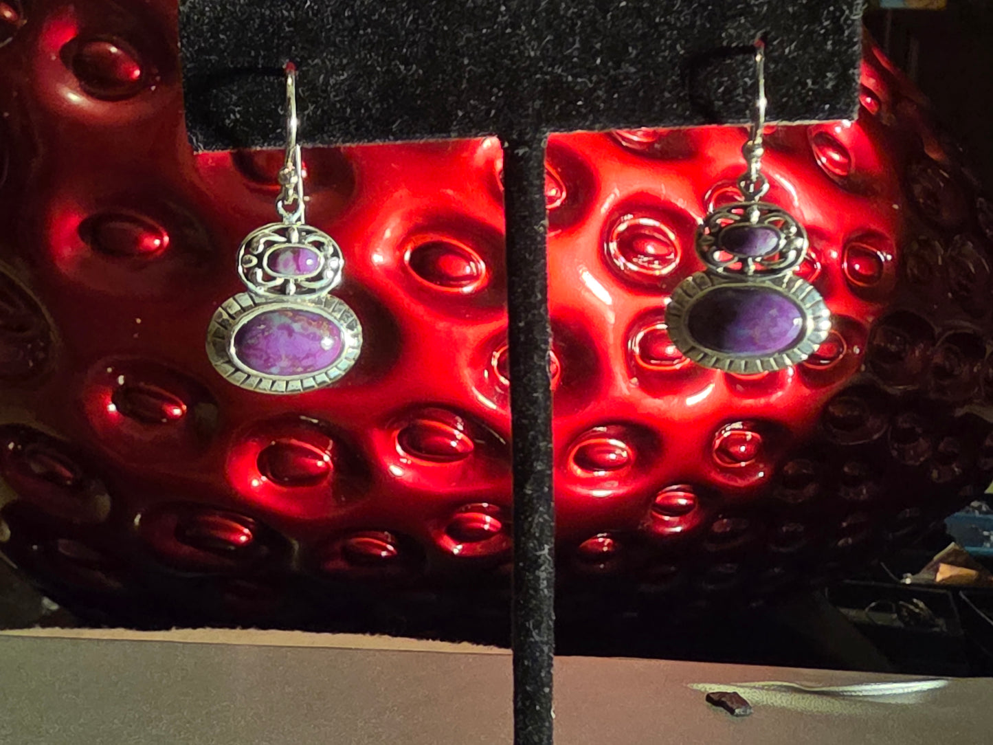 Vintage Purple Copper Turquoise 925 Sterling Silver Earrings