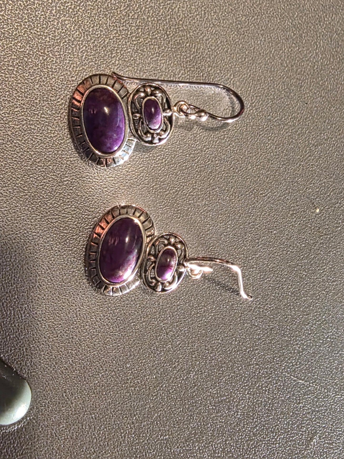 Vintage Purple Copper Turquoise 925 Sterling Silver Earrings