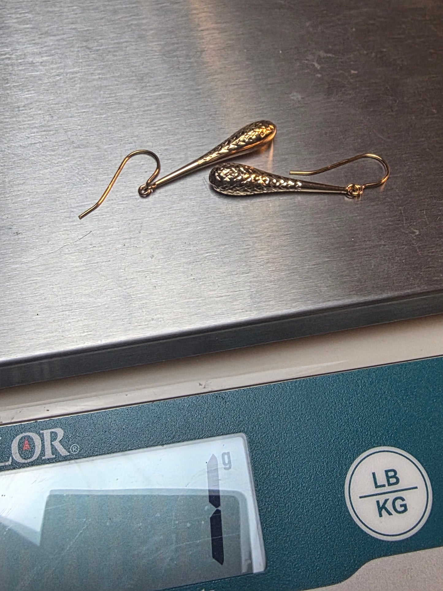 Turkish 10k yellow gold diamond cut teardrop earrings